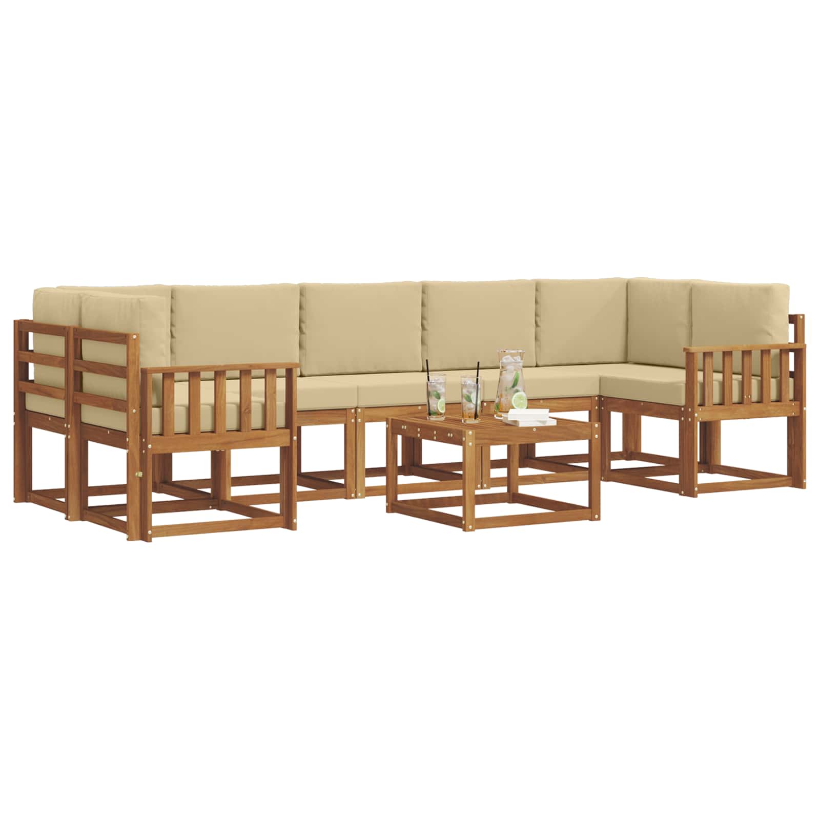 Outdoor-Sofagarnitur mit Kissen 8 pcs Natur und Beige