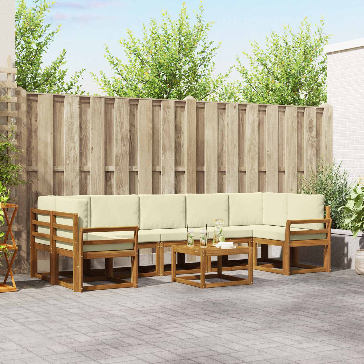 Outdoor-Sofagarnitur 8 stk. Natur und Creme