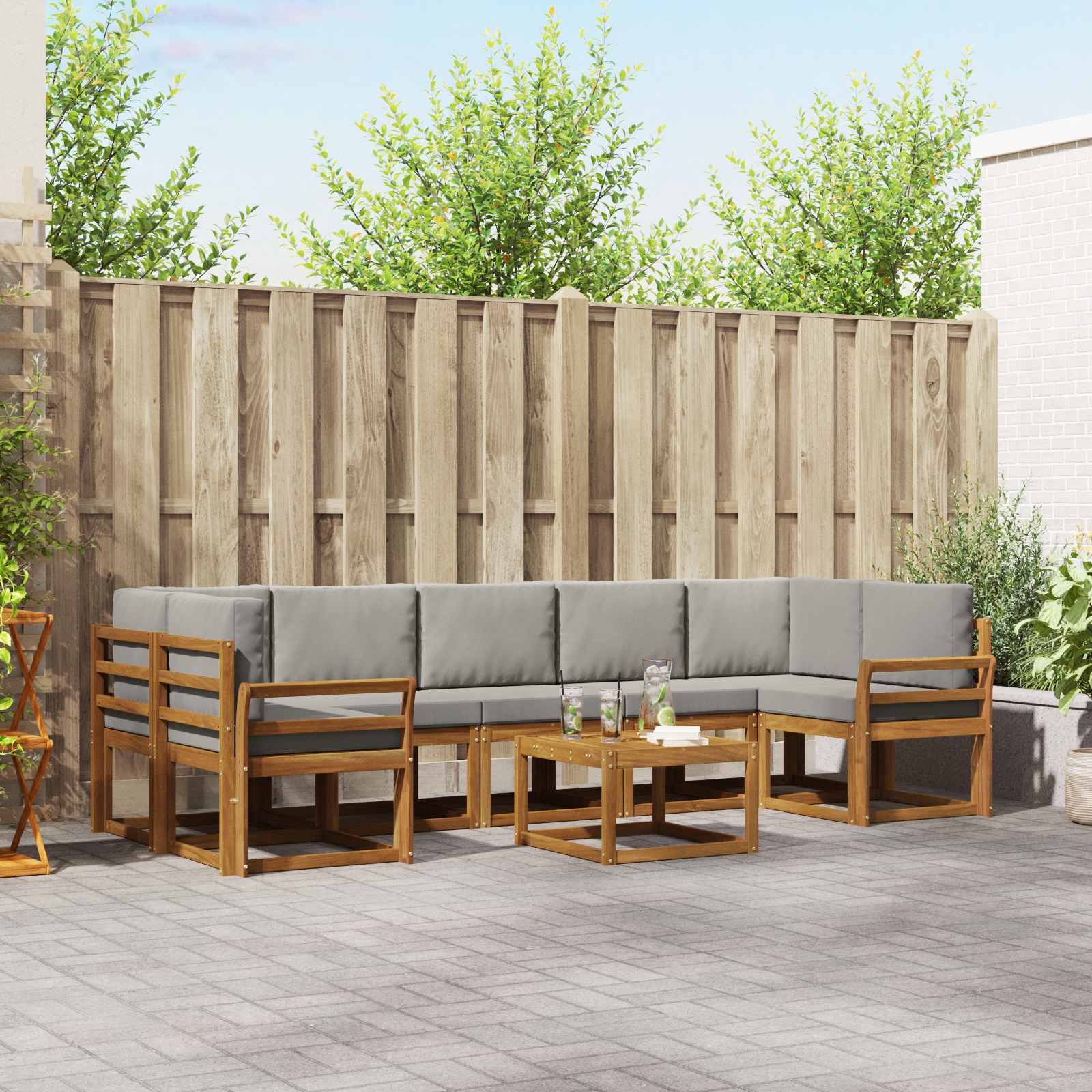Outdoor-Sofagarnitur mit Kissen 8 pcs Natürlich und Hellgrau