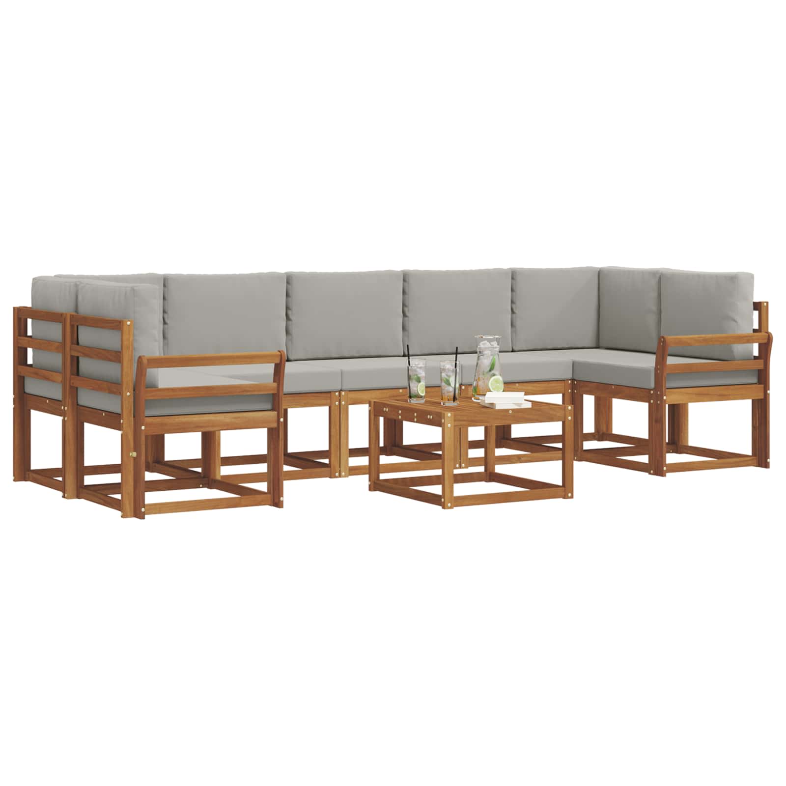Outdoor-Sofagarnitur mit Kissen 8 pcs Natürlich und Hellgrau