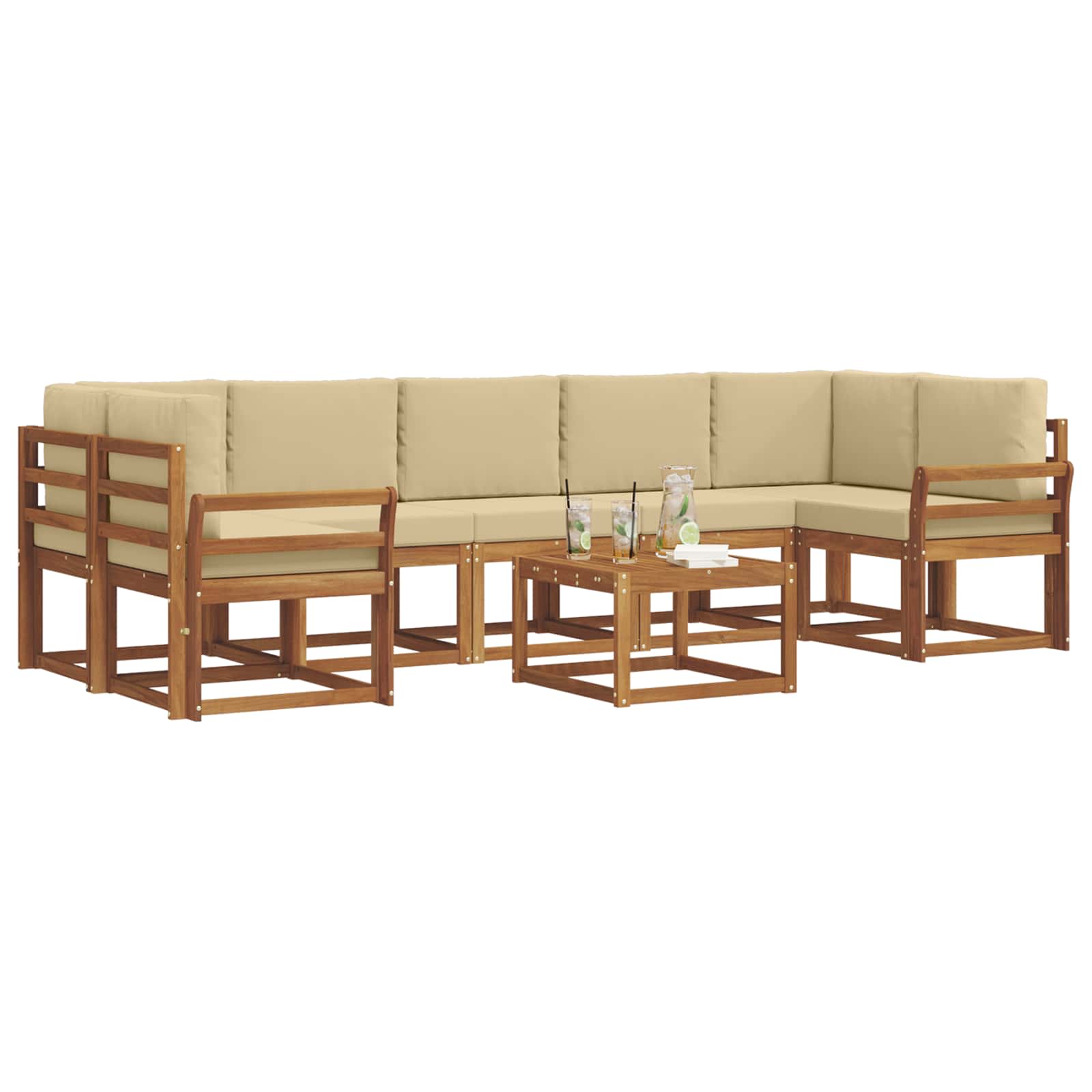Outdoor-Sofagarnitur mit Kissen 8 pcs Natur und Beige