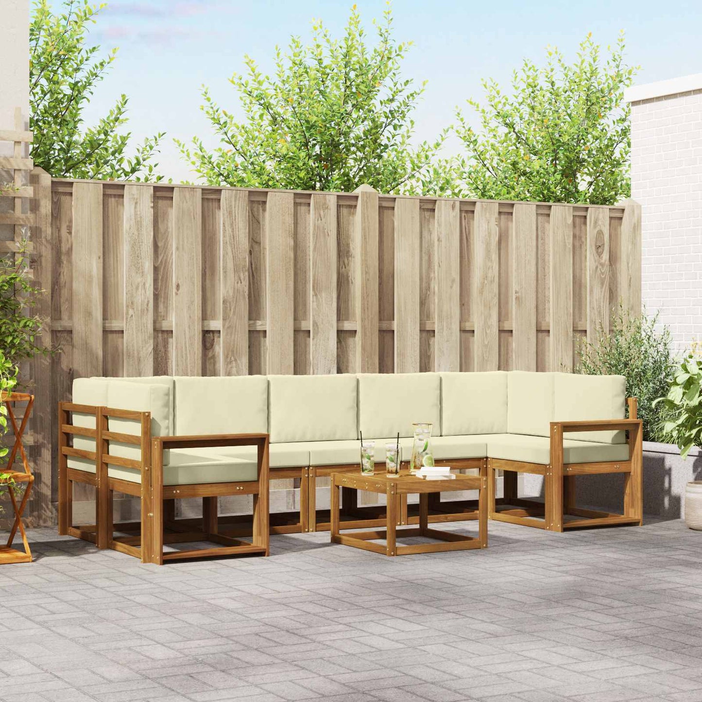 Outdoor-Sofagarnitur 8 stk. Natur und Creme