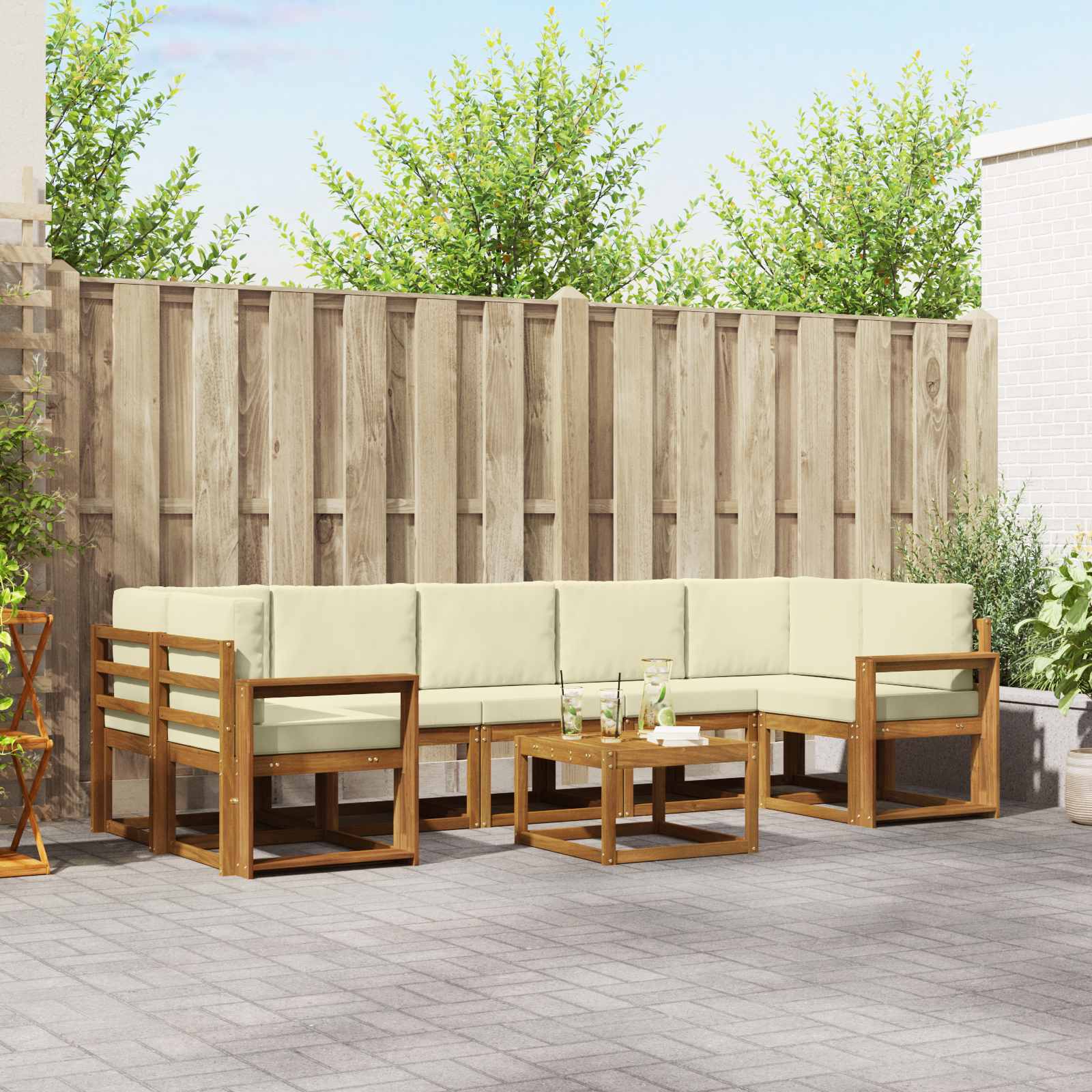Outdoor-Sofagarnitur 8 stk. Natur und Creme