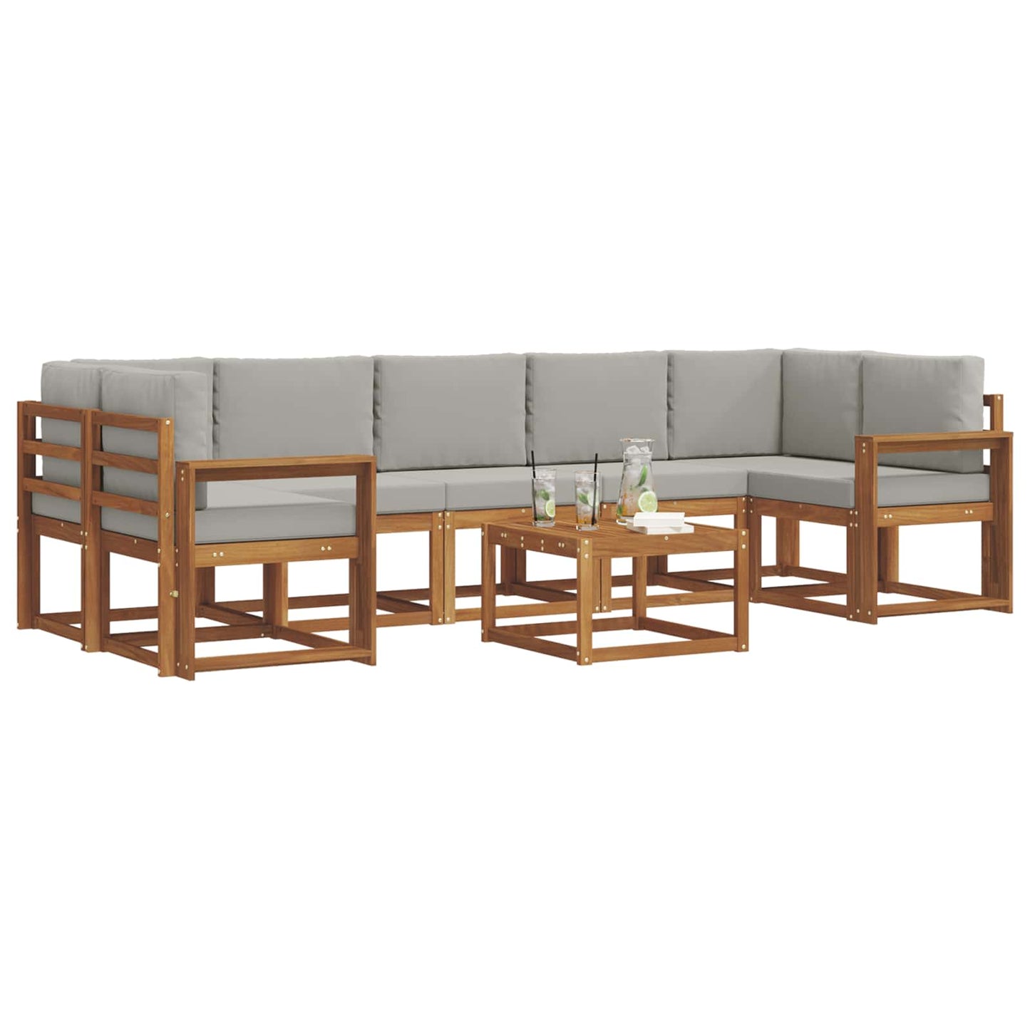 Outdoor-Sofagarnitur mit Kissen 8 pcs Natürlich und Hellgrau