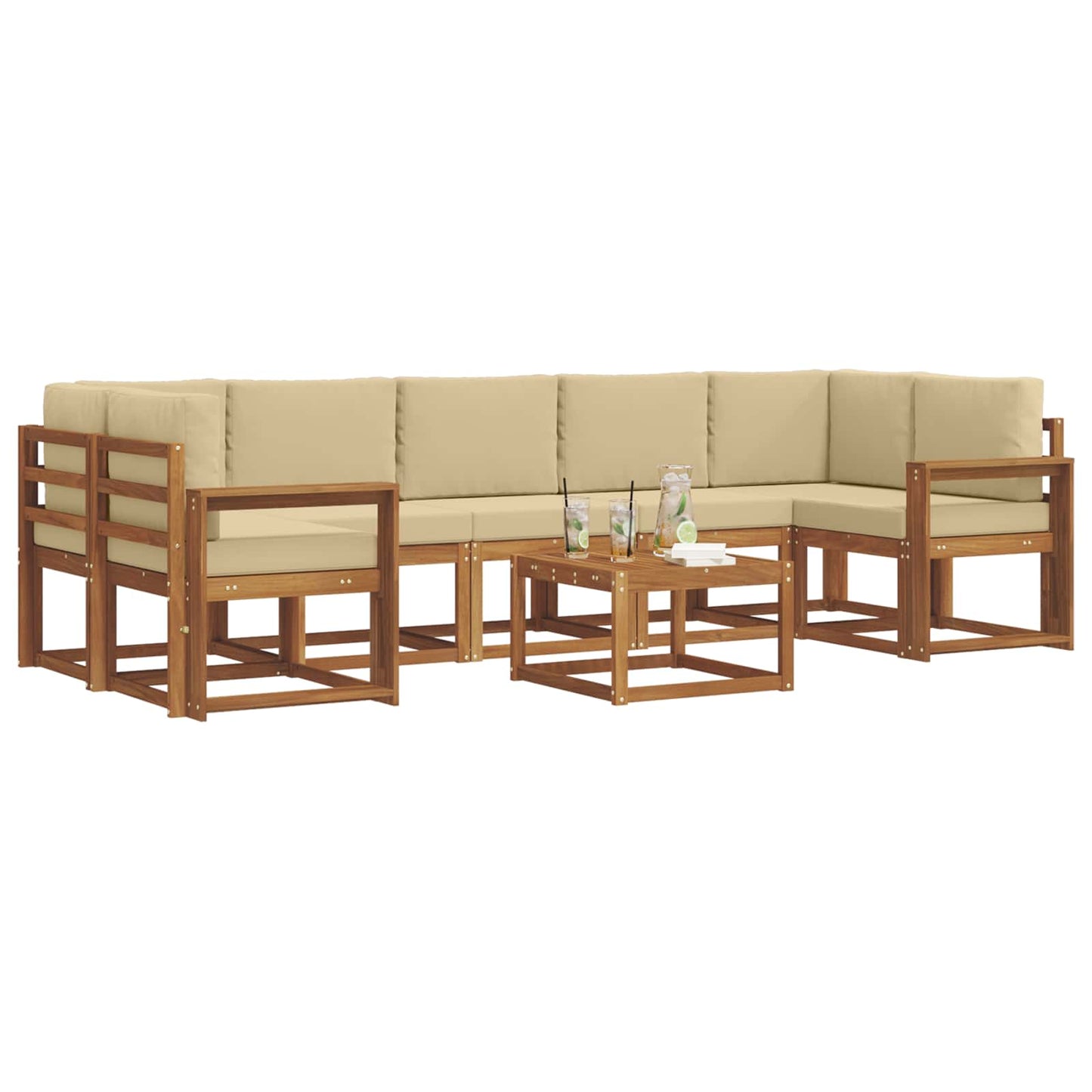 Outdoor-Sofagarnitur mit Kissen 8 pcs Natur und Beige