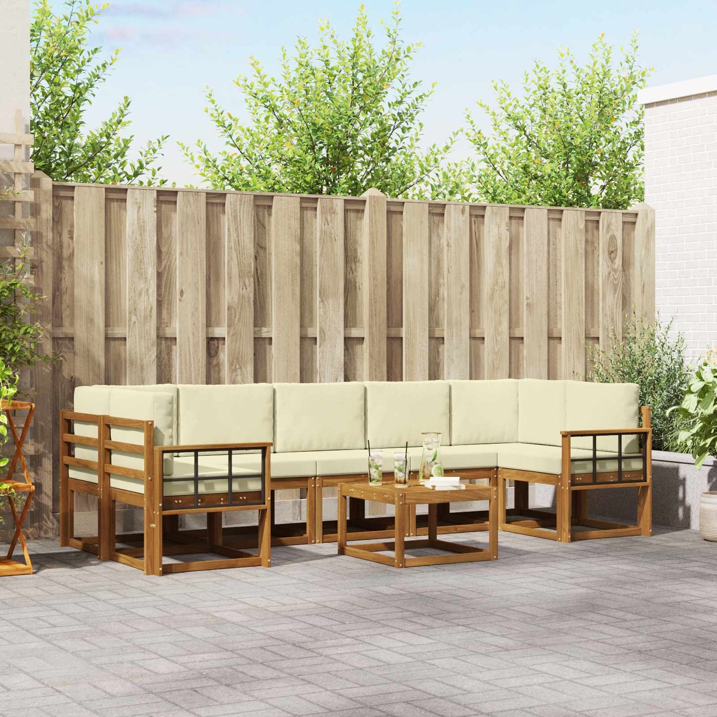 Outdoor-Sofagarnitur 8 stk. Natur und Creme