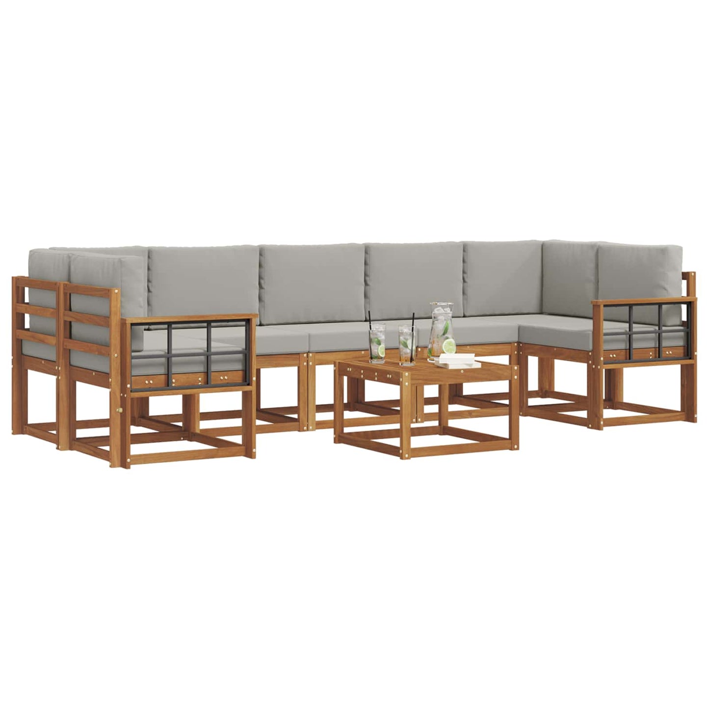 Outdoor-Sofagarnitur mit Kissen 8 pcs Natürlich und Hellgrau