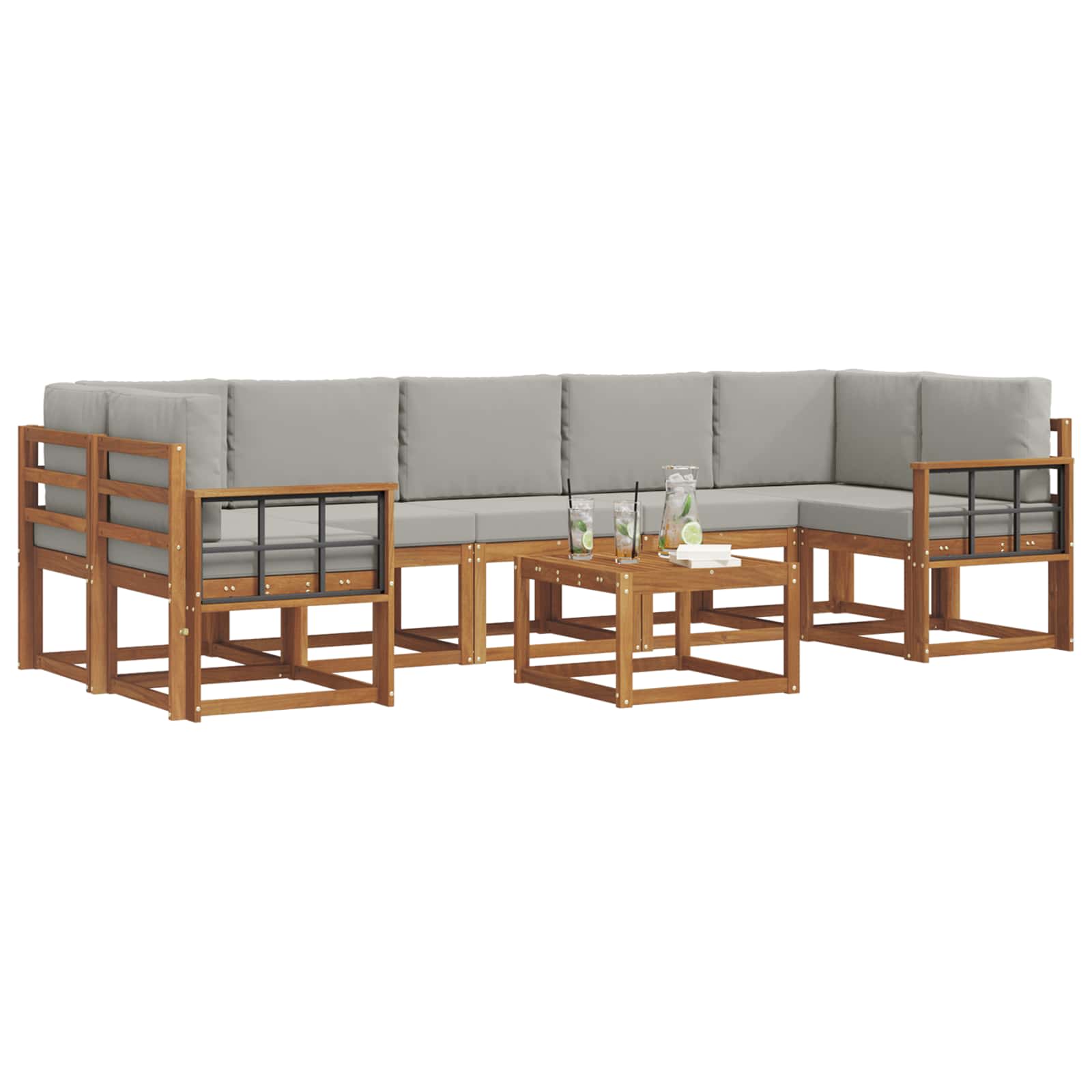 Outdoor-Sofagarnitur mit Kissen 8 pcs Natürlich und Hellgrau