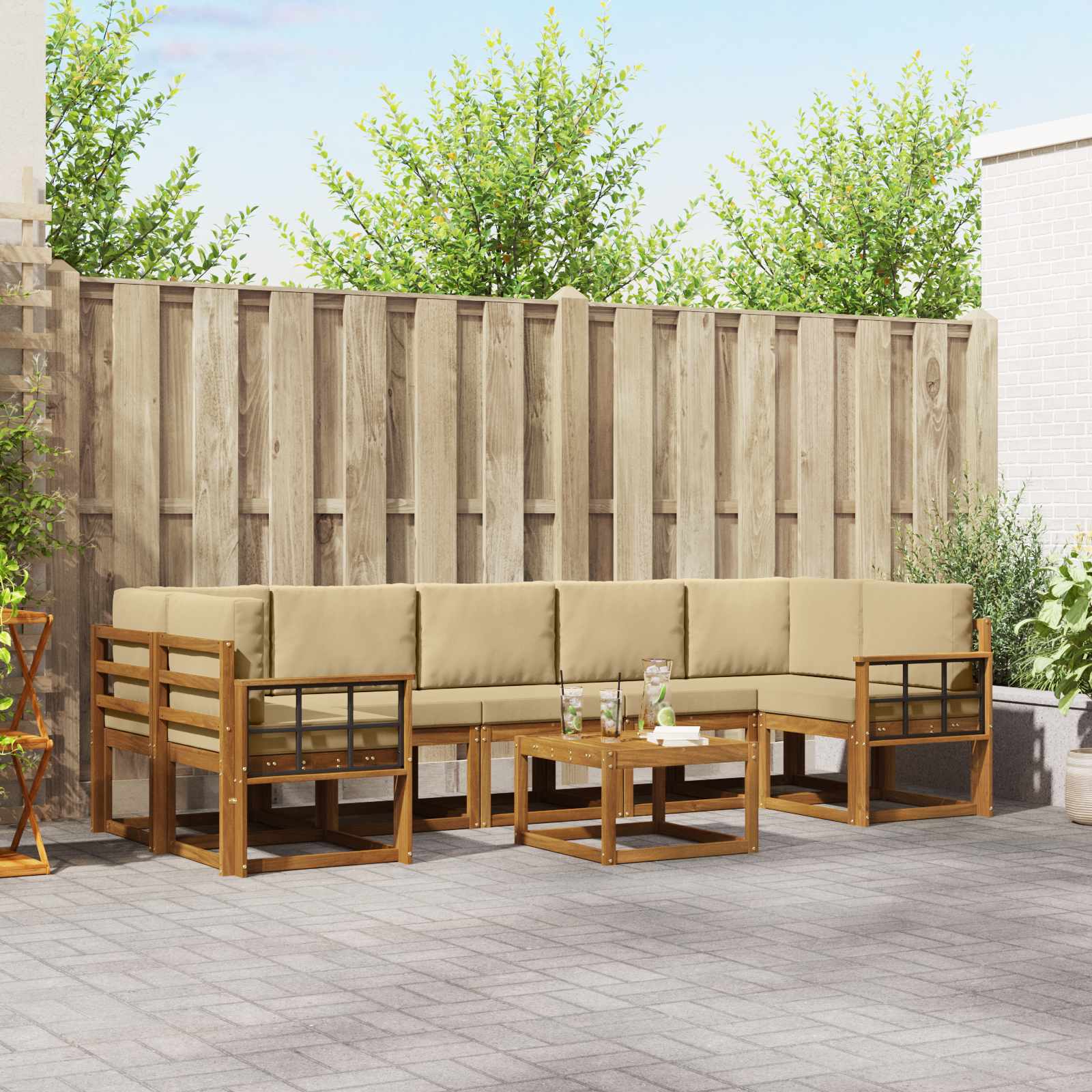 Outdoor-Sofagarnitur mit Kissen 8 pcs Natur und Beige