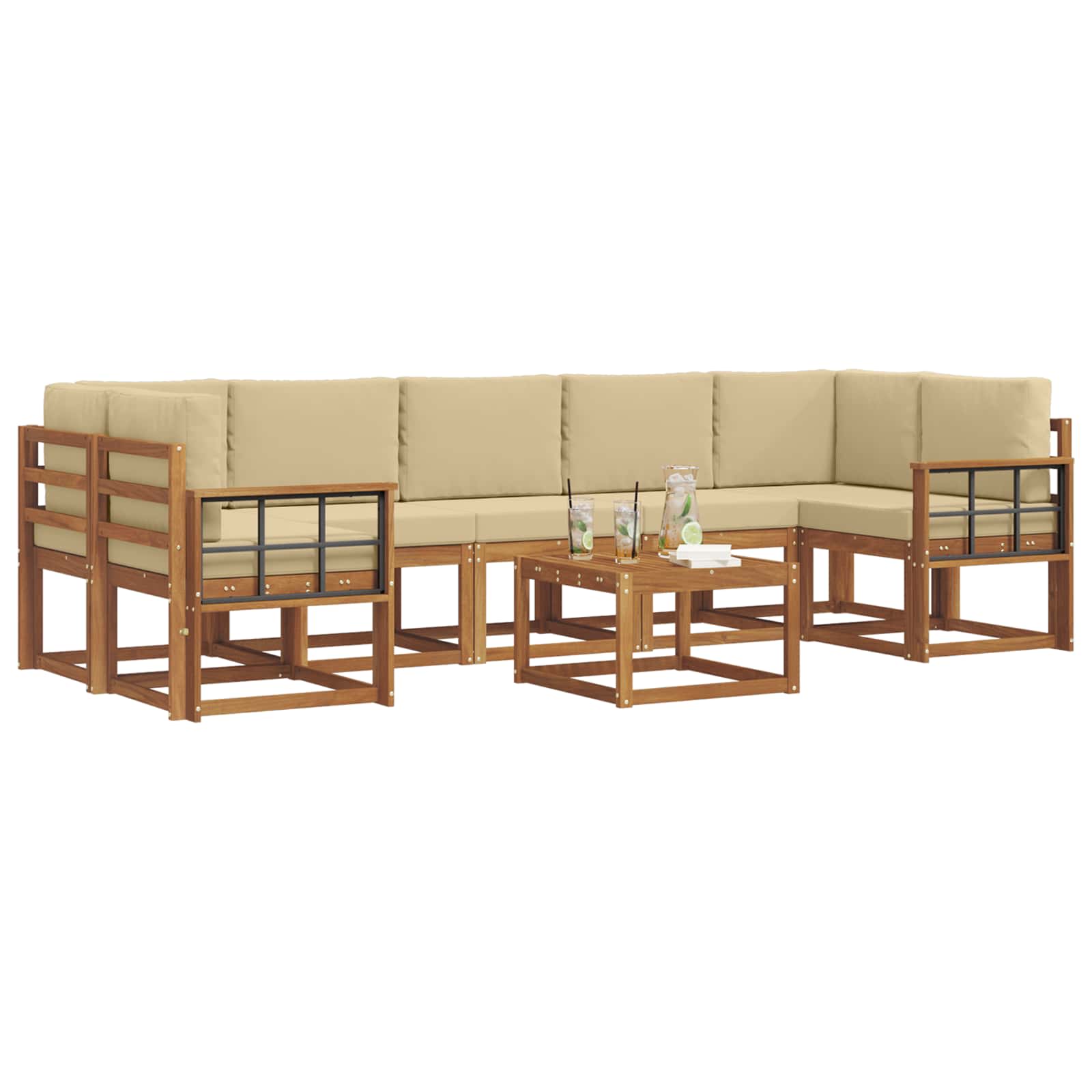 Outdoor-Sofagarnitur mit Kissen 8 pcs Natur und Beige
