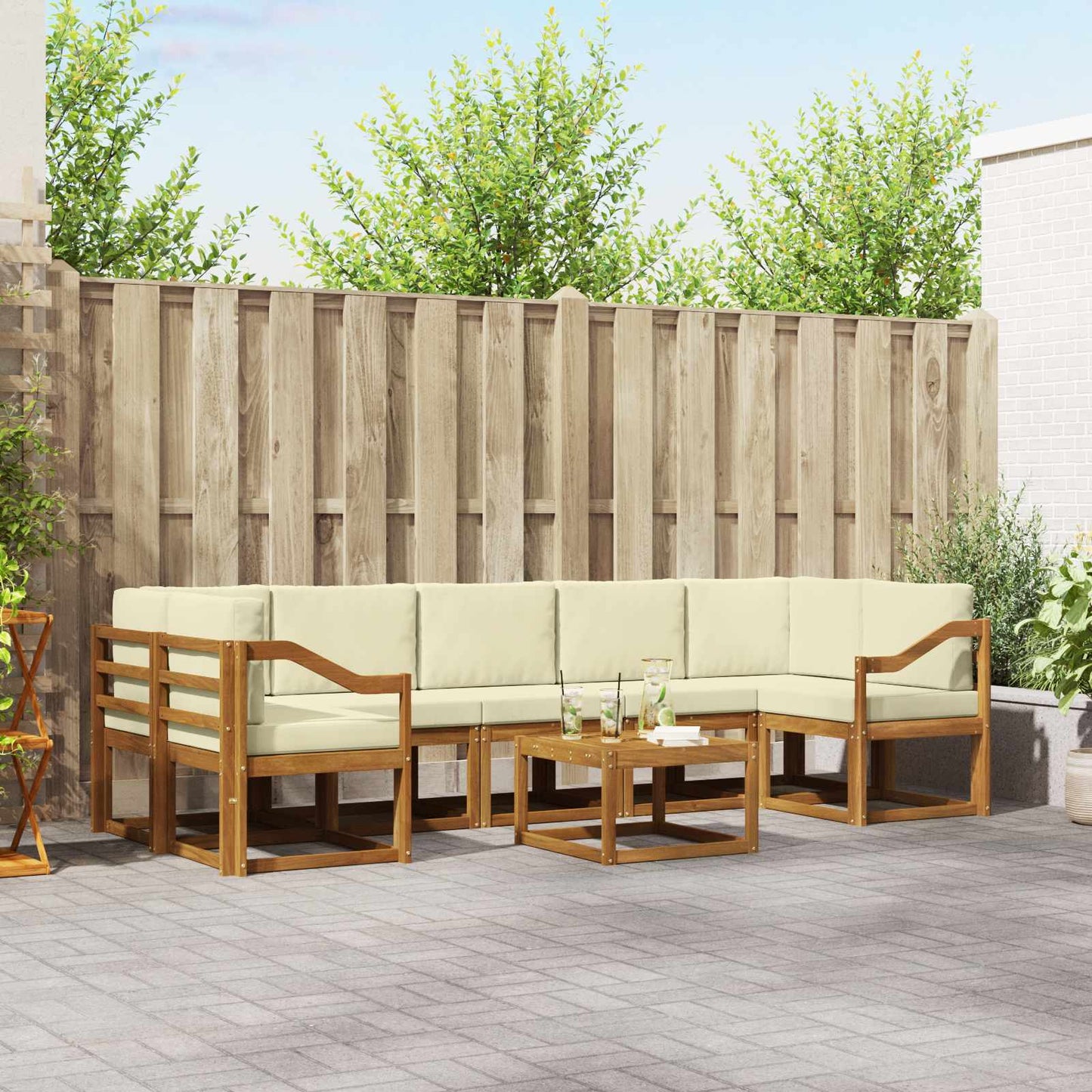 Outdoor-Sofagarnitur 8 stk. Natur und Creme