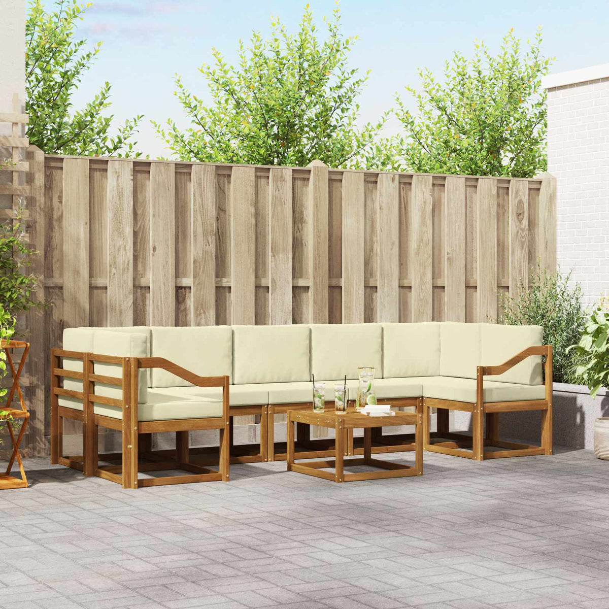 Outdoor-Sofagarnitur 8 stk. Natur und Creme