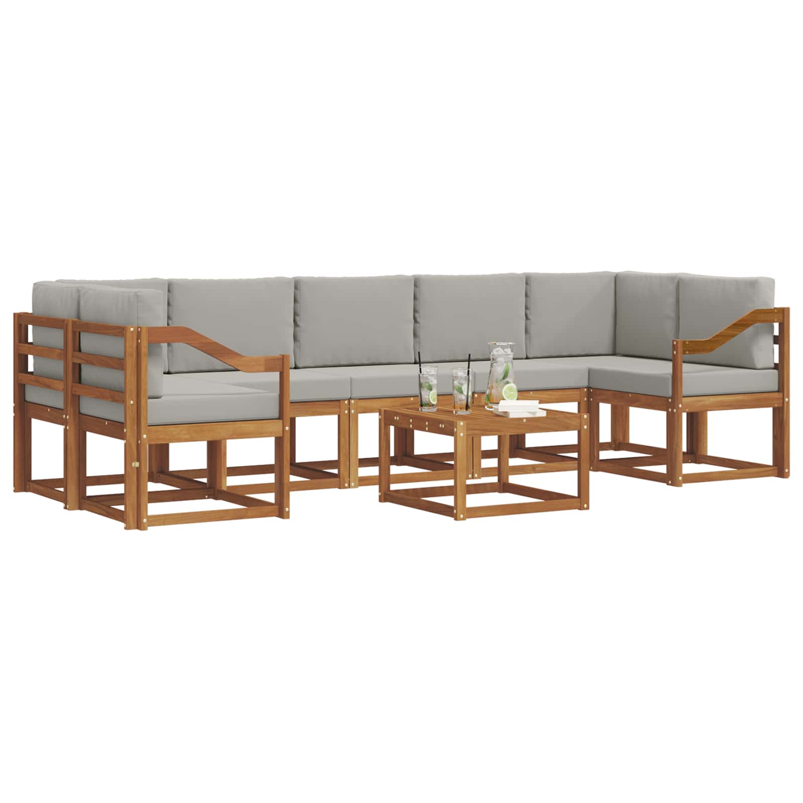 Outdoor-Sofagarnitur mit Kissen 8 pcs Natürlich und Hellgrau
