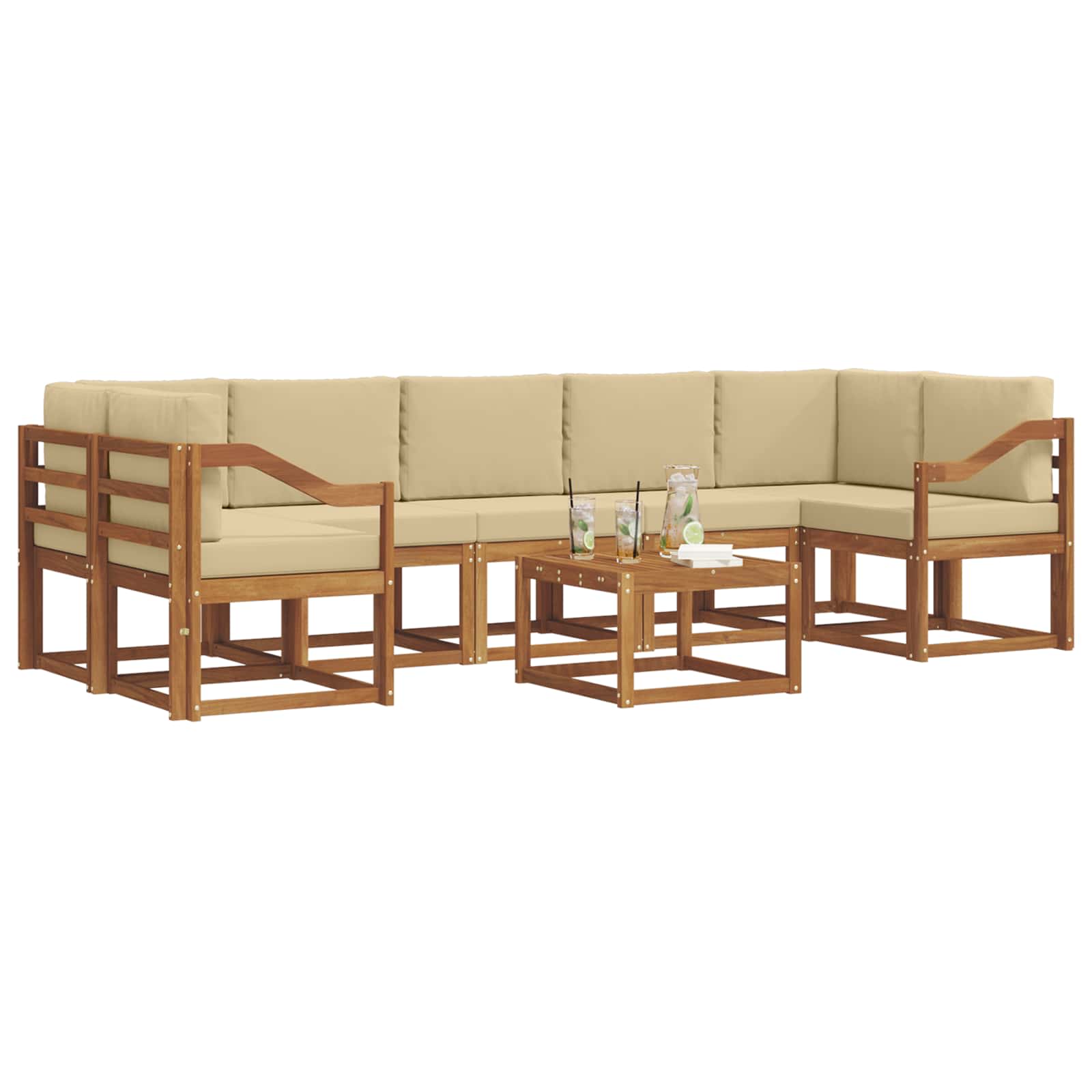 Outdoor-Sofagarnitur mit Kissen 8 pcs Natur und Beige