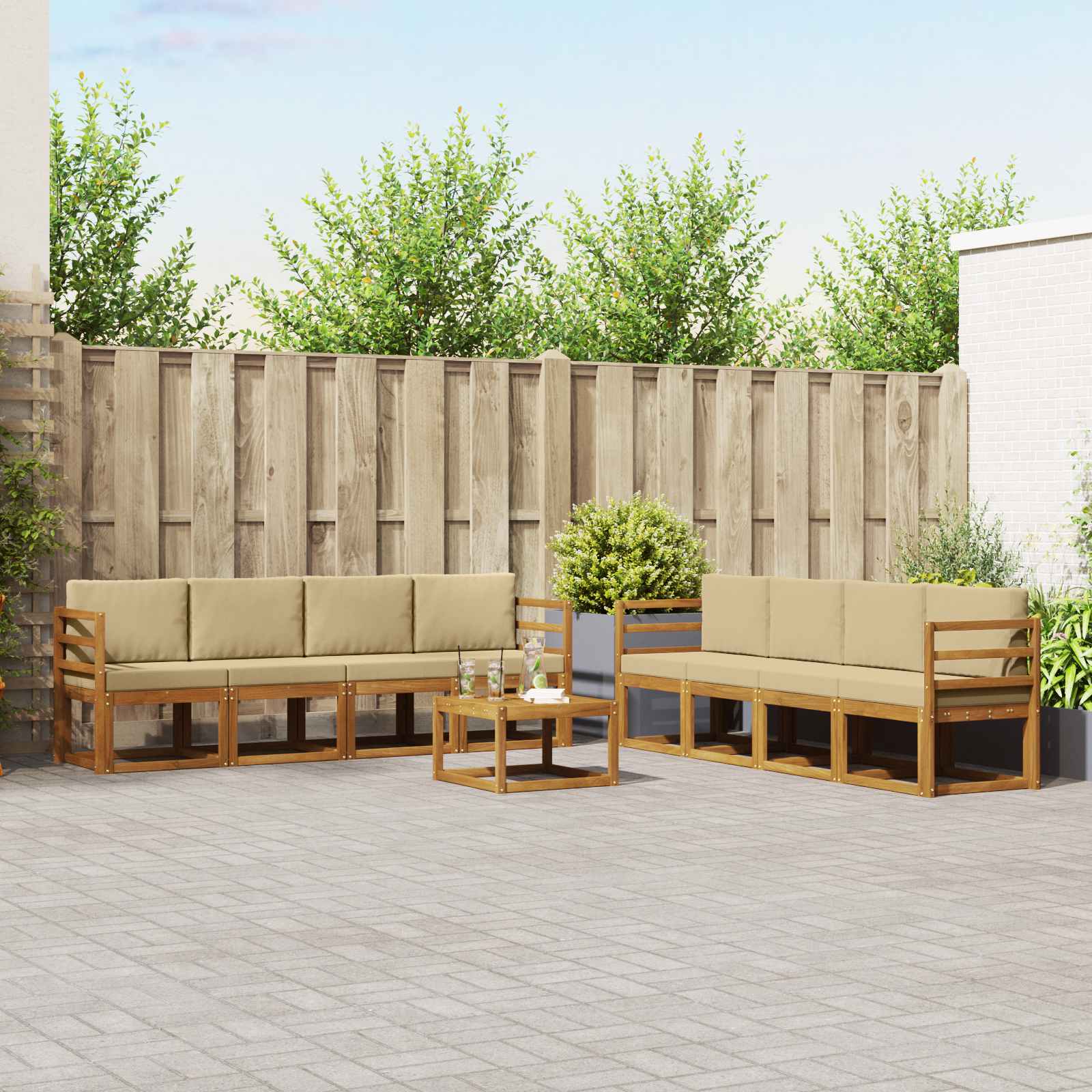 Outdoor-Sofagarnitur 9 stk. Natur und Beige