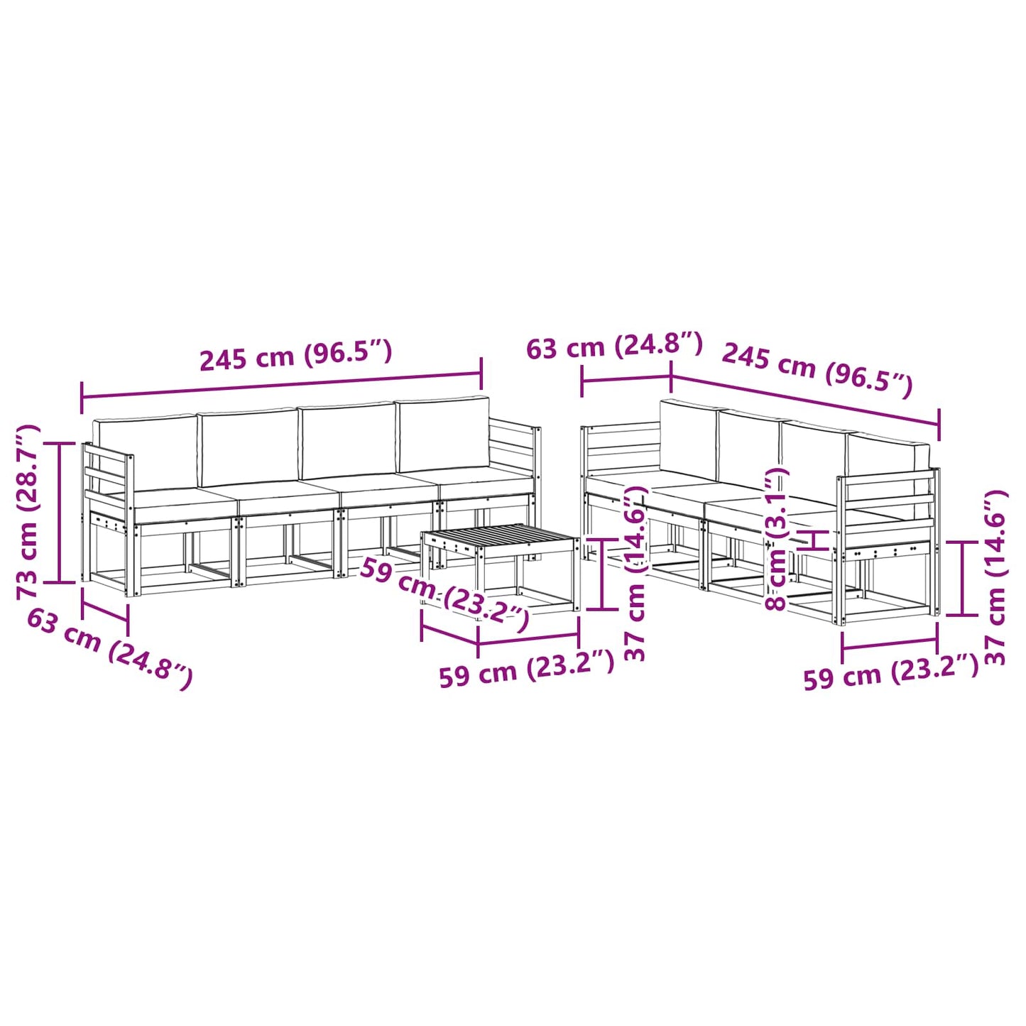 Outdoor-Sofagarnitur 9 stk. Natur und Beige