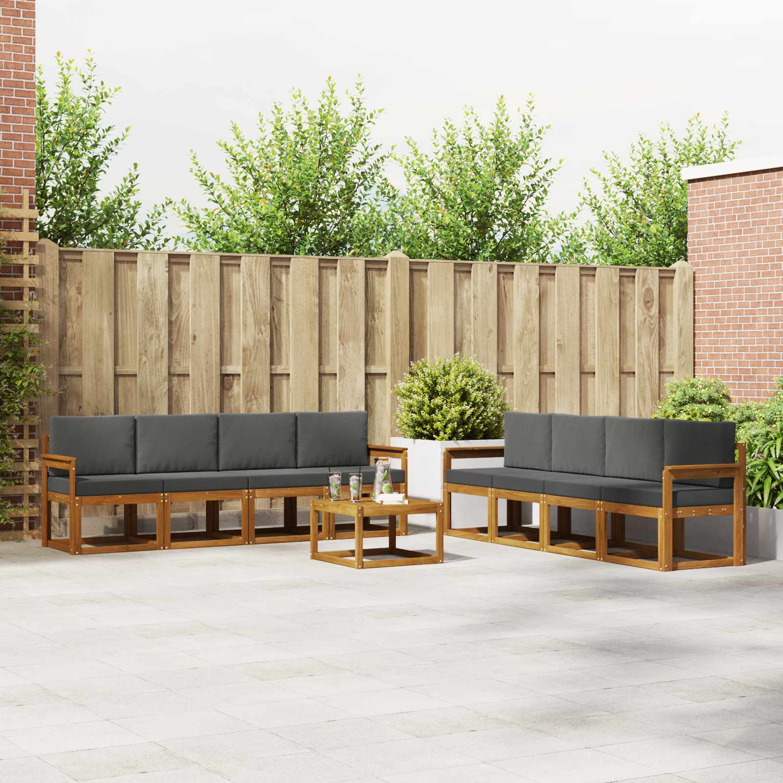 Outdoor-Sofagarnitur 9 stk. Natur und Anthrazit