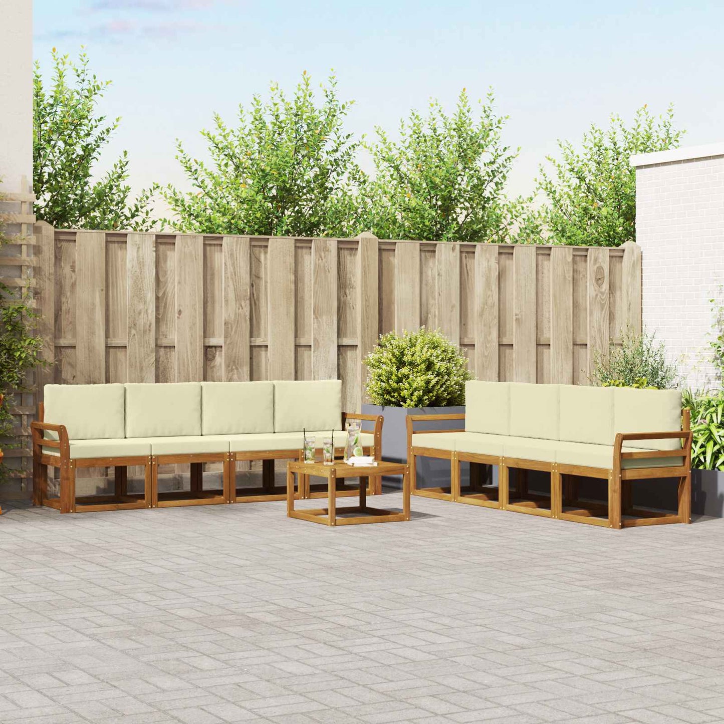 Outdoor-Sofagarnitur 9 stk. Natur und Creme