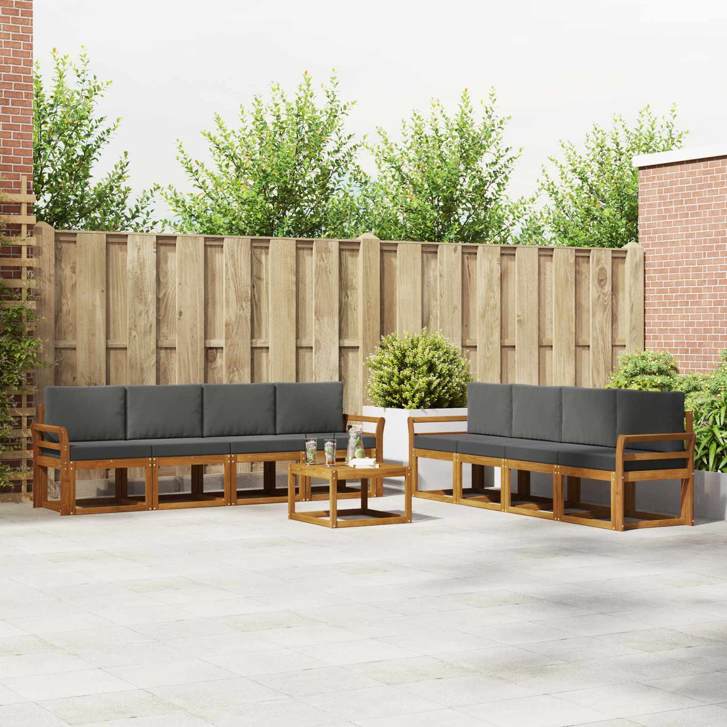 Outdoor-Sofagarnitur 9 stk. Natur und Anthrazit