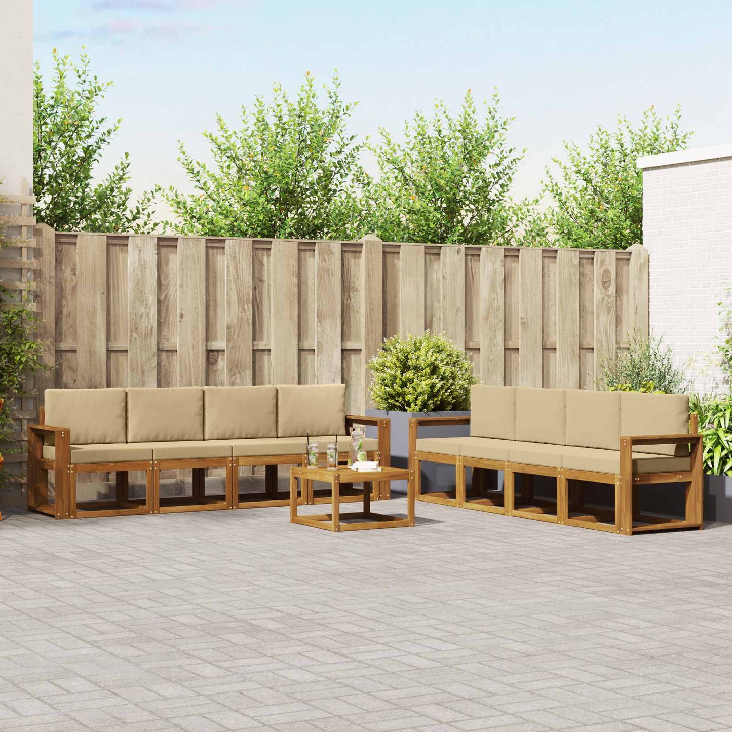 Outdoor-Sofagarnitur 9 stk. Natur und Beige