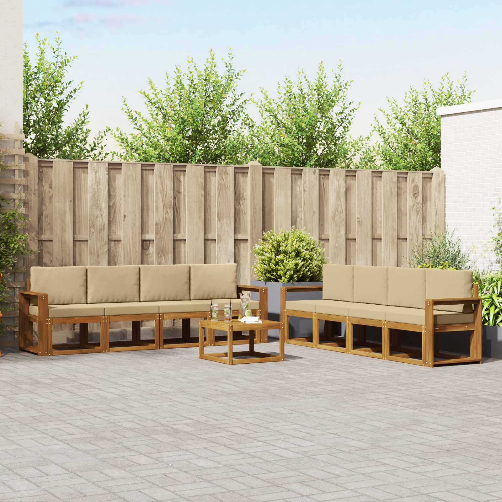 Outdoor-Sofagarnitur 9 stk. Natur und Beige
