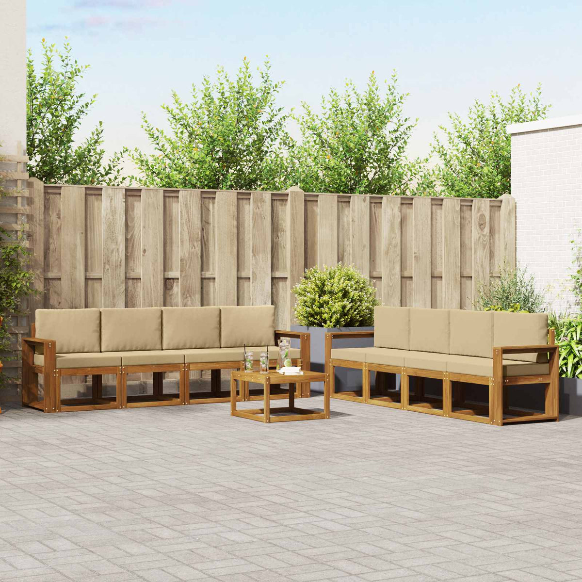 Outdoor-Sofagarnitur 9 stk. Natur und Beige