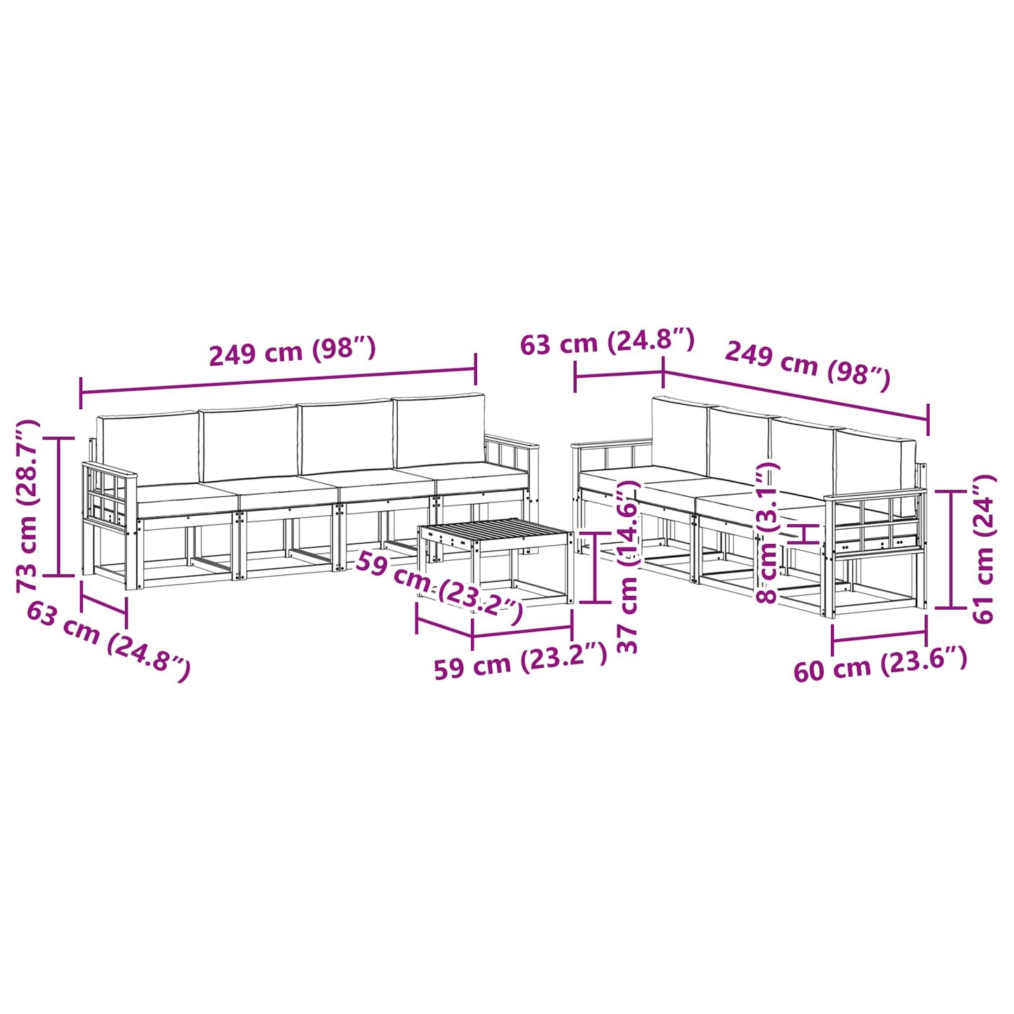Outdoor-Sofagarnitur 9 stk. Natur und Creme