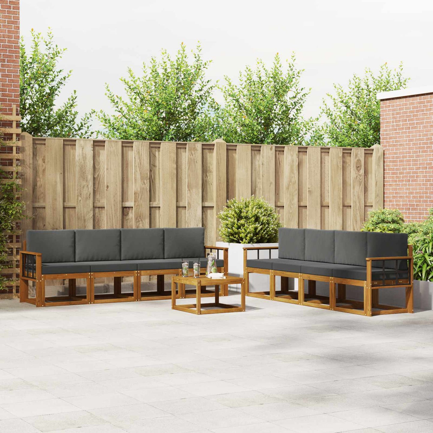 Outdoor-Sofagarnitur 9 stk. Natur und Anthrazit