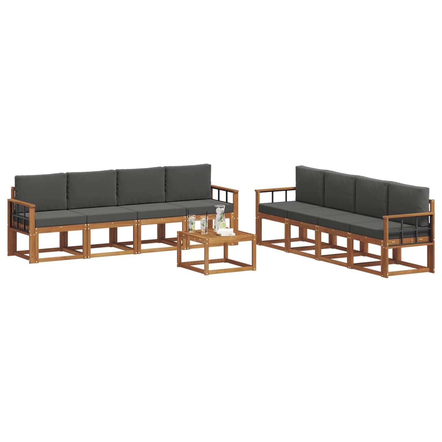 Outdoor-Sofagarnitur 9 stk. Natur und Anthrazit
