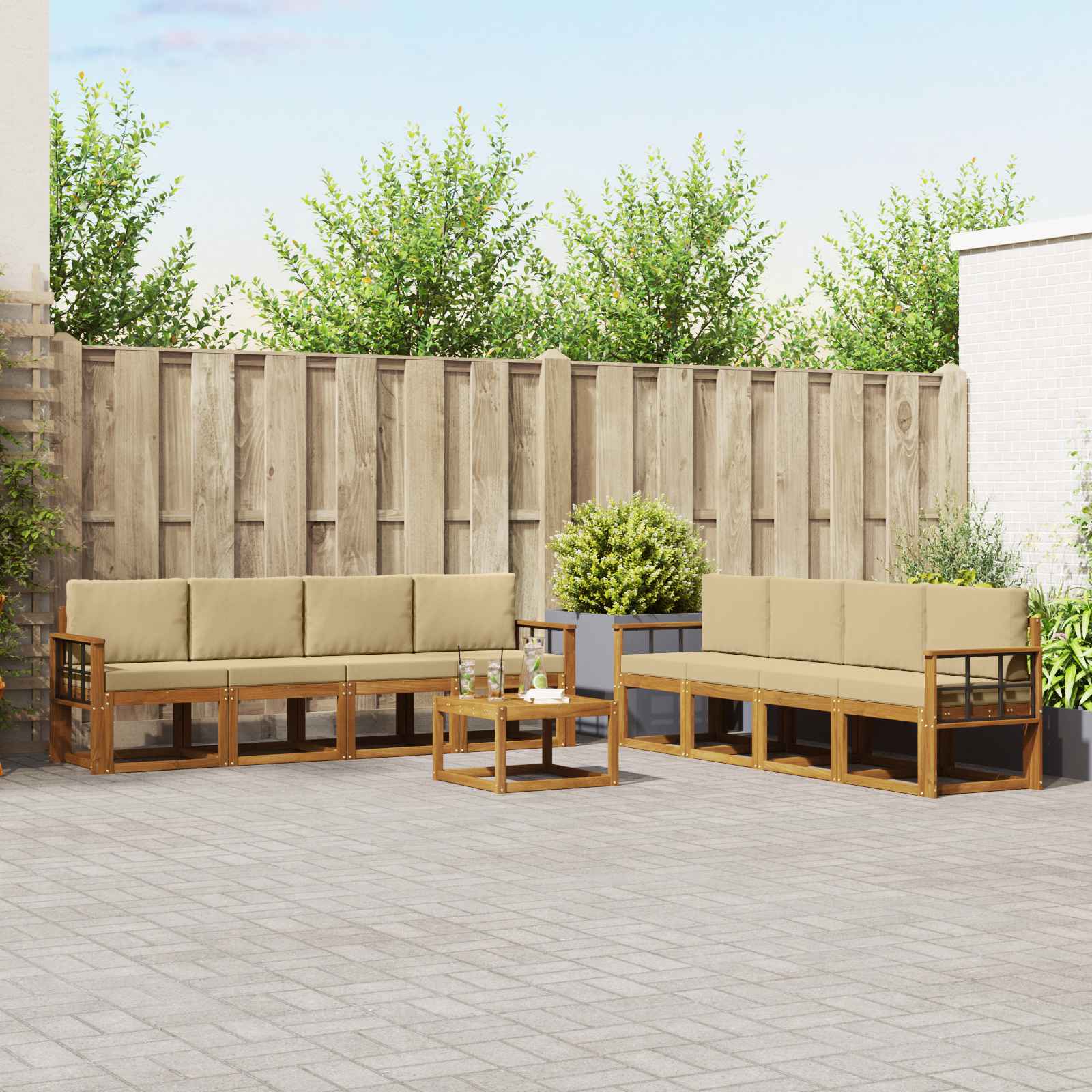 Outdoor-Sofagarnitur 9 stk. Natur und Beige
