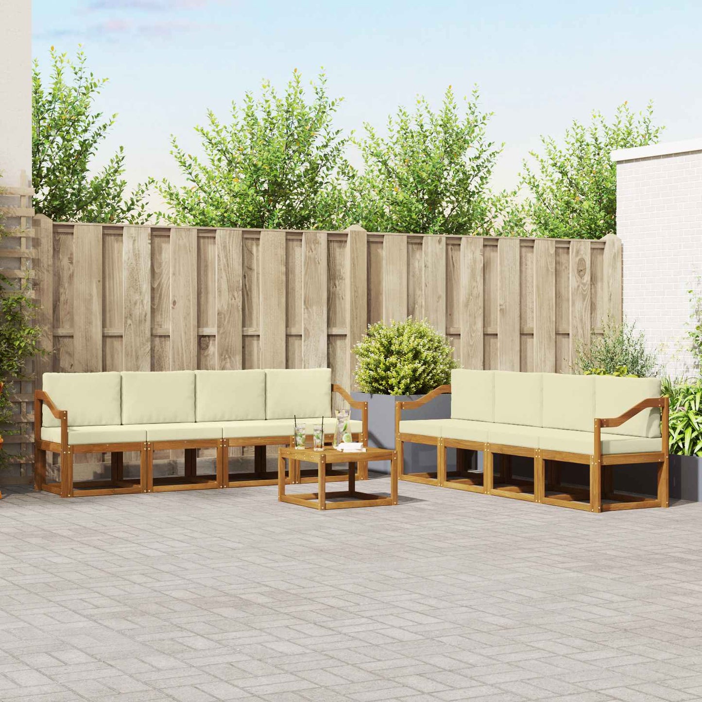 Outdoor-Sofagarnitur 9 stk. Natur und Creme