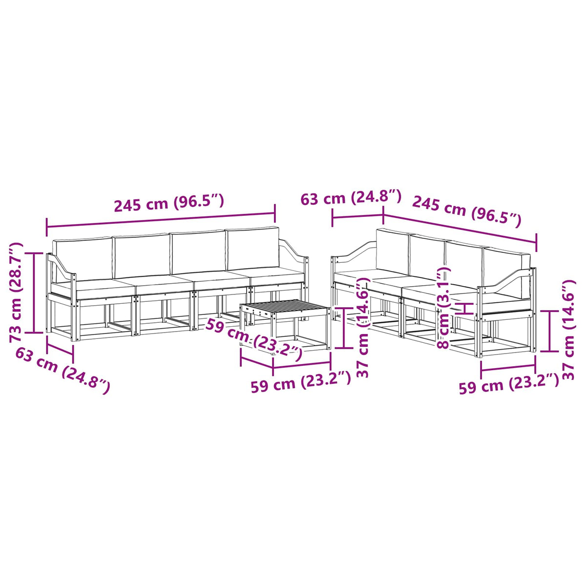 Outdoor-Sofagarnitur 9 stk. Natur und Creme