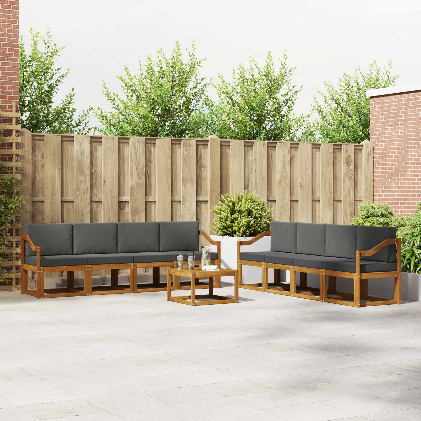 Outdoor-Sofagarnitur 9 stk. Natur und Anthrazit