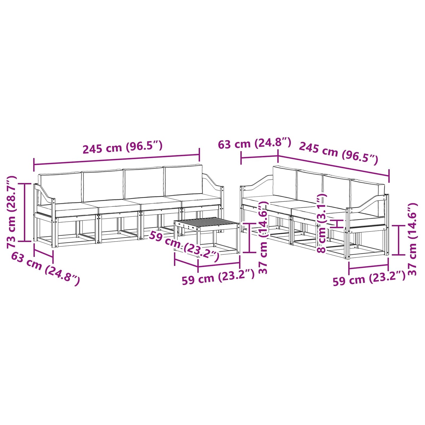 Outdoor-Sofagarnitur 9 stk. Natur und Anthrazit
