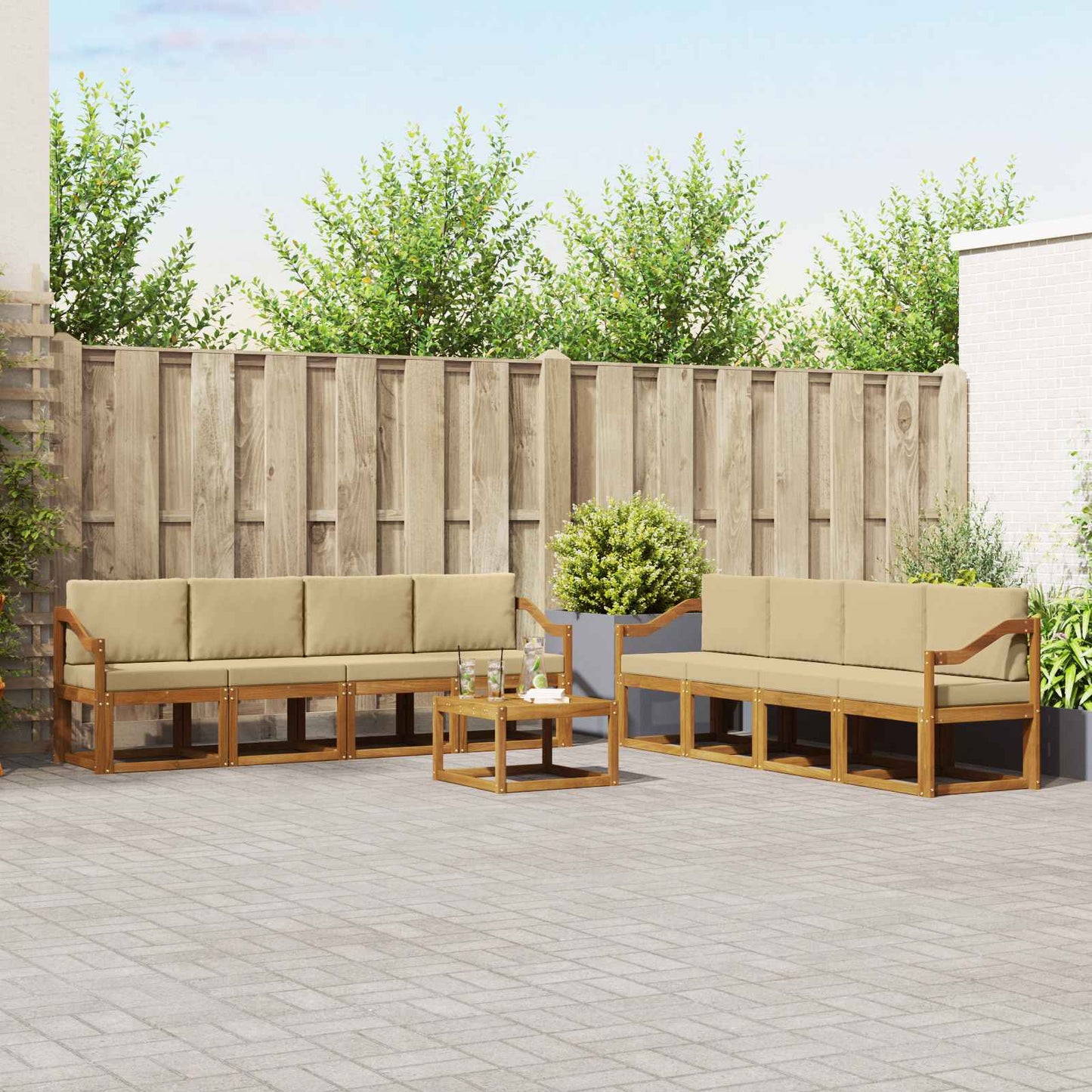 Outdoor-Sofagarnitur 9 stk. Natur und Beige