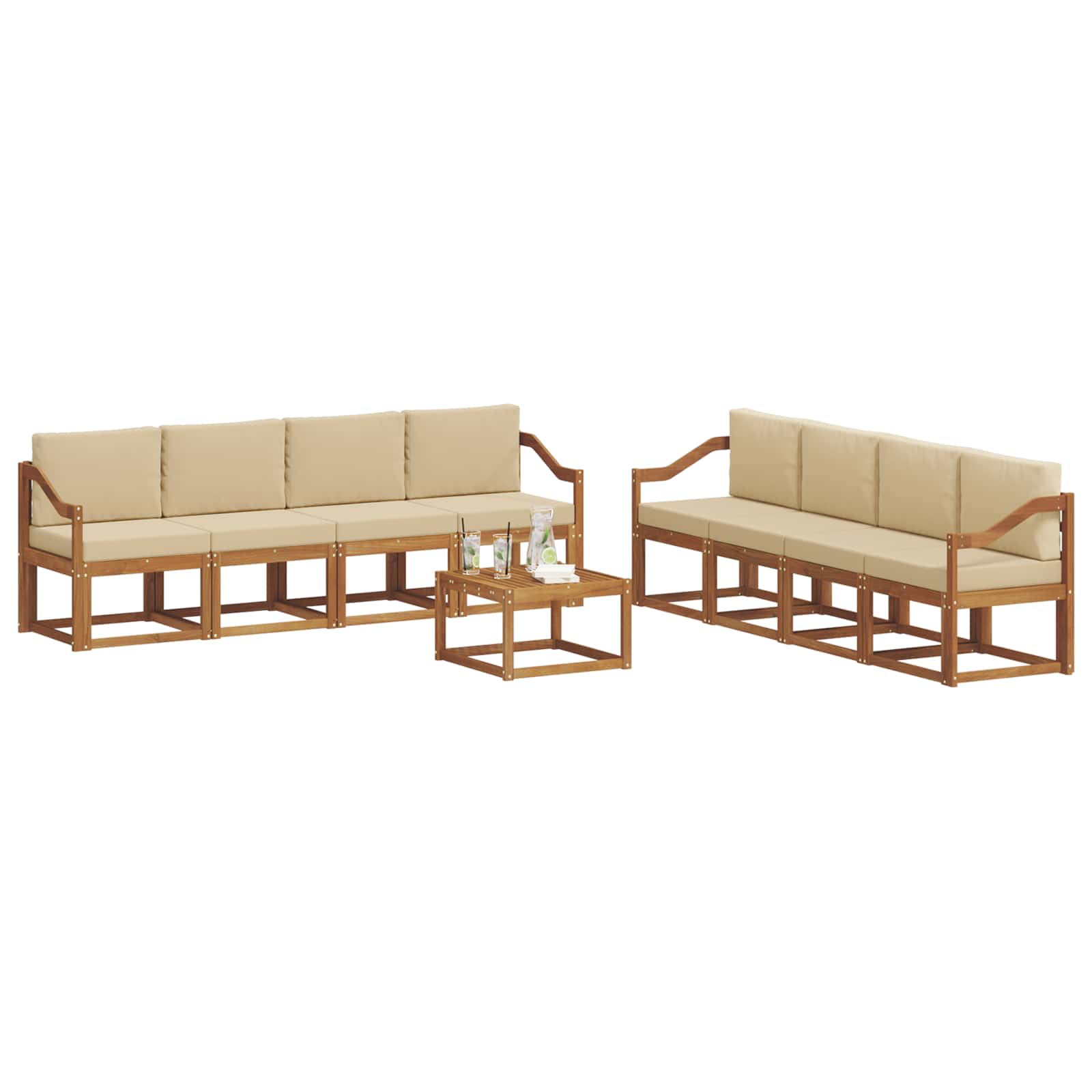 Outdoor-Sofagarnitur 9 stk. Natur und Beige
