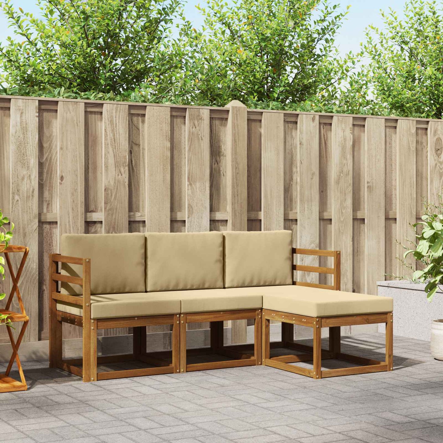 Outdoor-Sofagarnitur mit Kissen 4 pcs Natur und Beige