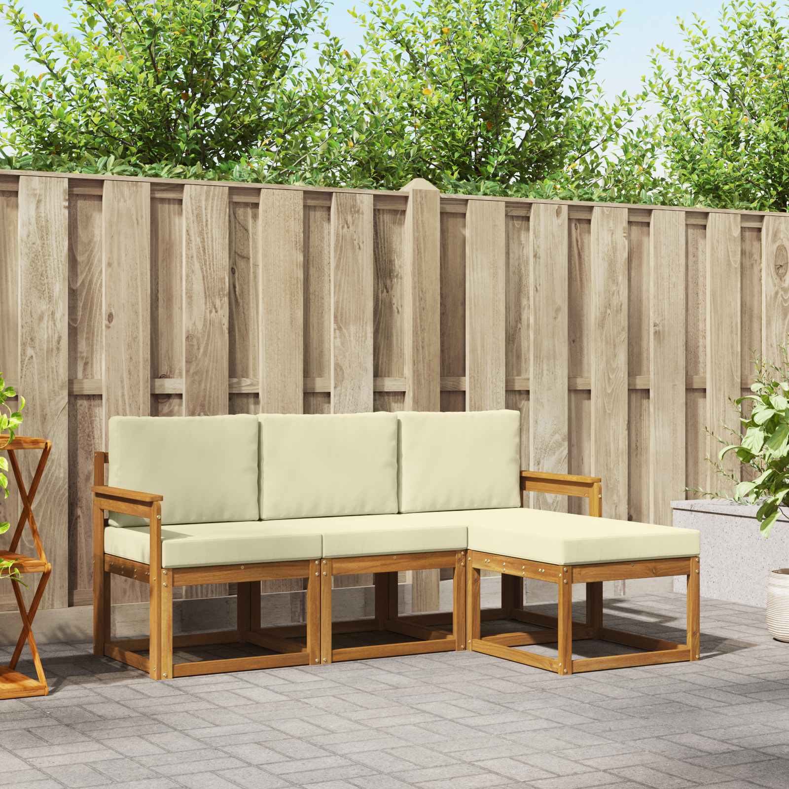 Outdoor-Sofagarnitur 4 stk. Natur und Creme
