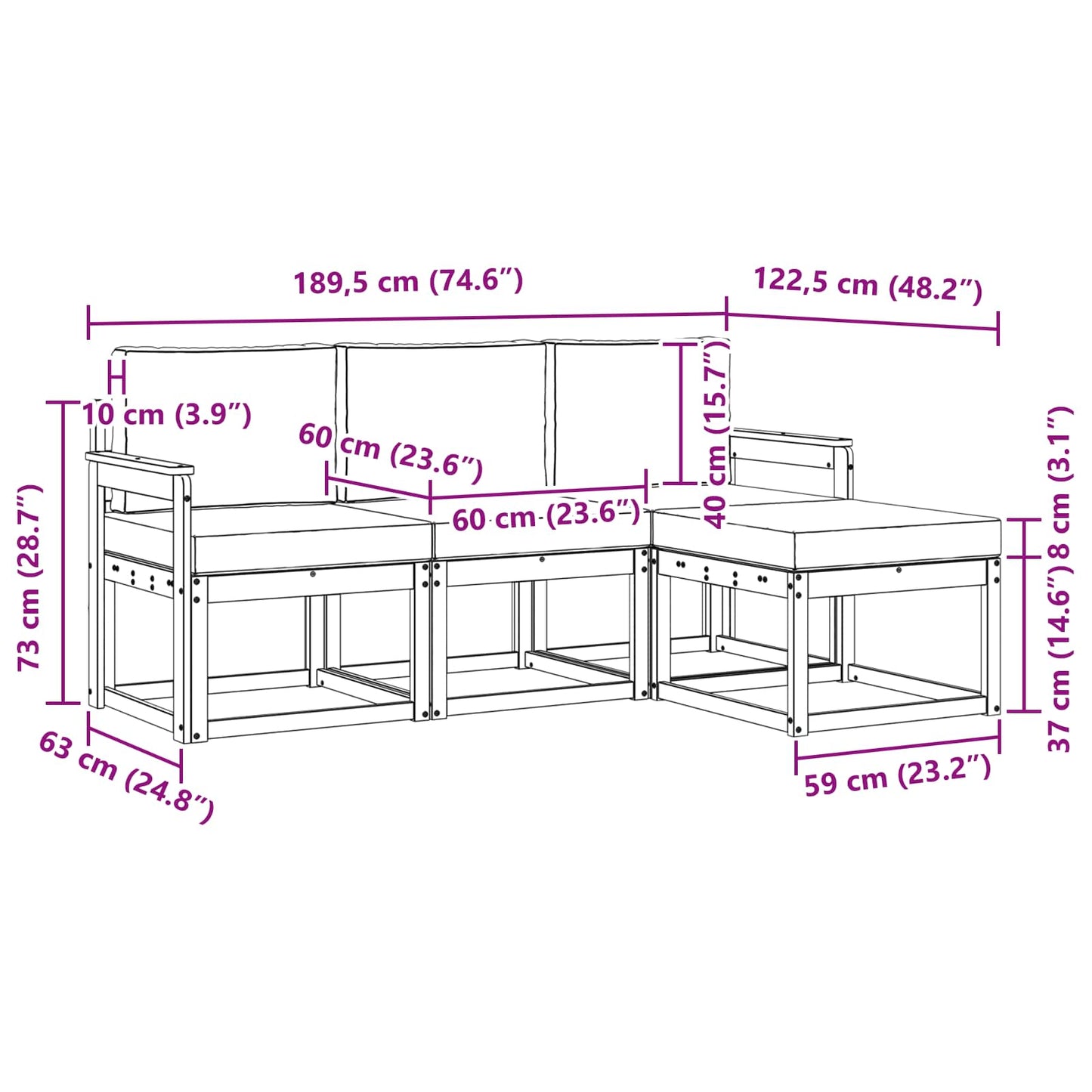 Outdoor-Sofagarnitur 4 stk. Natur und Creme
