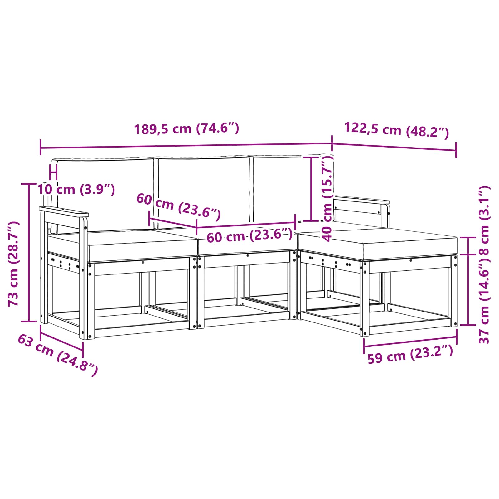 Outdoor-Sofagarnitur 4 stk. Natur und Creme