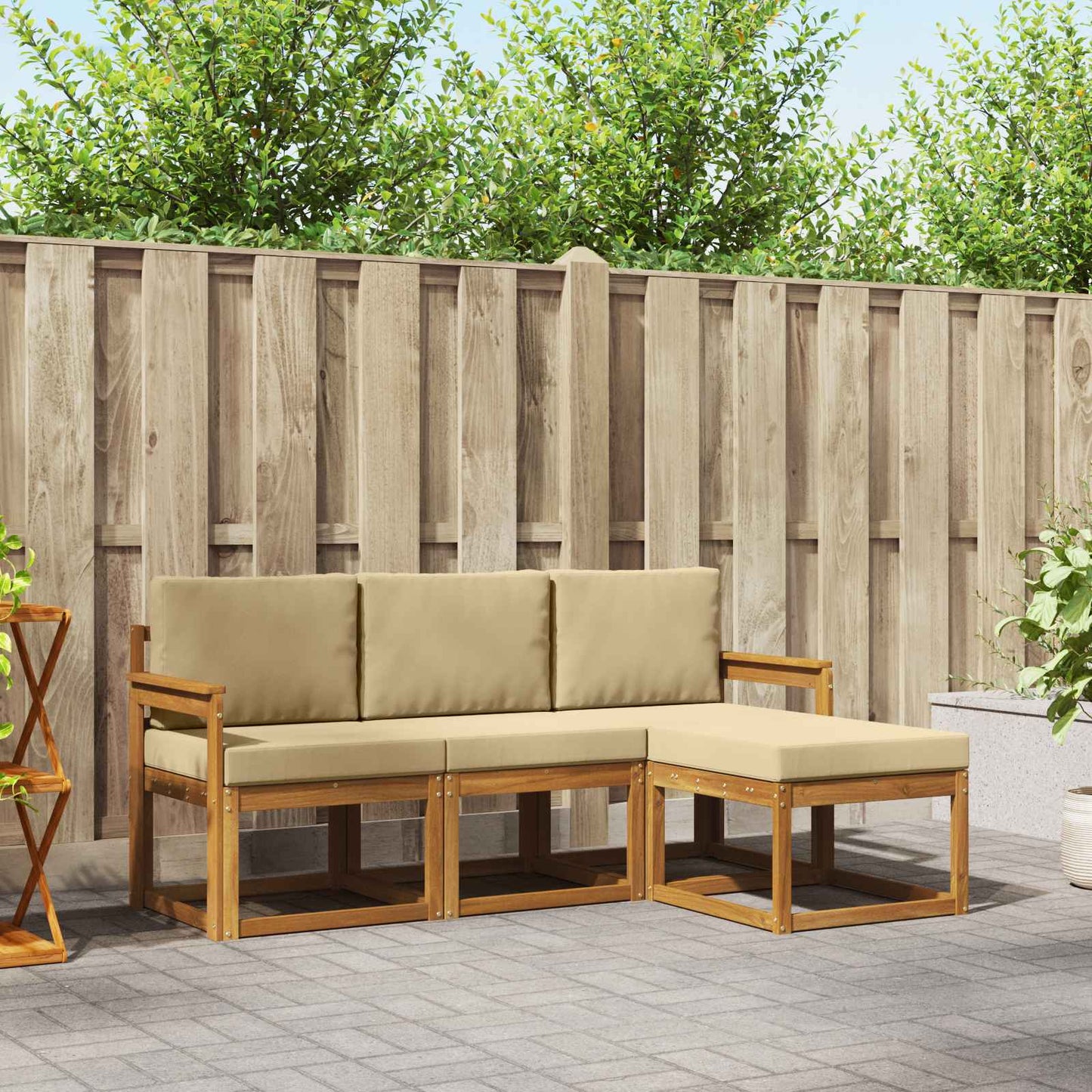 Outdoor-Sofagarnitur mit Kissen 4 pcs Natur und Beige