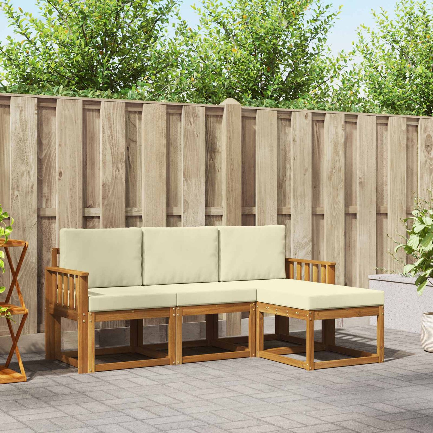 Outdoor-Sofagarnitur 4 stk. Natur und Creme