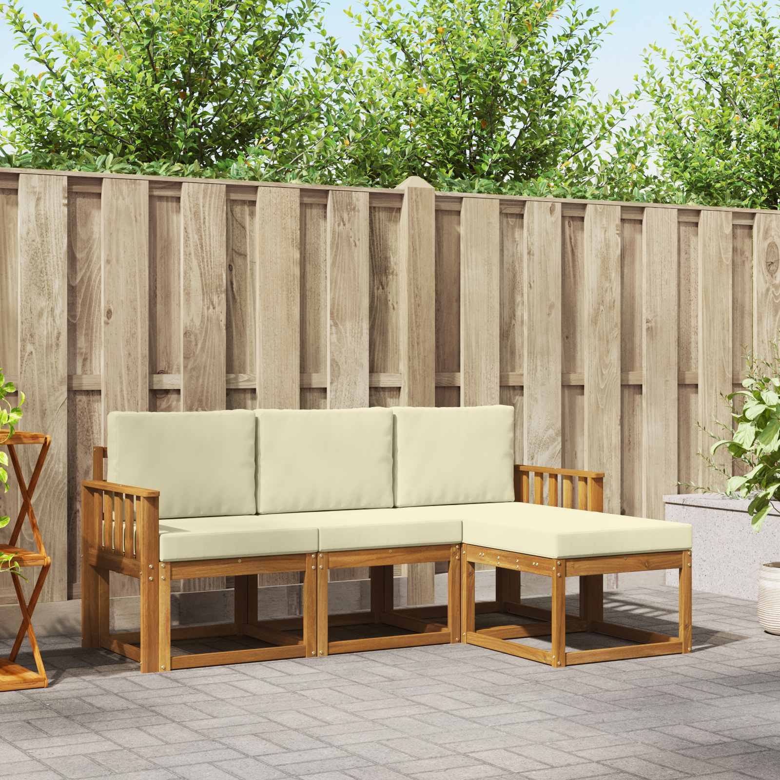 Outdoor-Sofagarnitur 4 stk. Natur und Creme