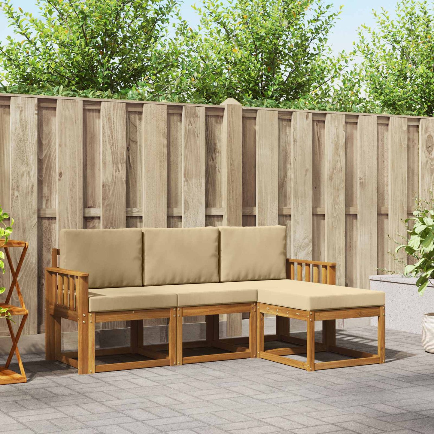 Outdoor-Sofagarnitur mit Kissen 4 pcs Natur und Beige