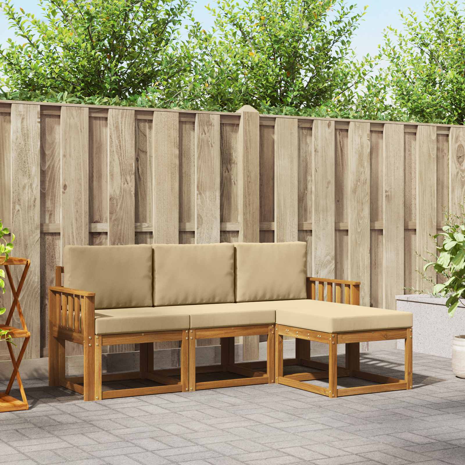 Outdoor-Sofagarnitur mit Kissen 4 pcs Natur und Beige