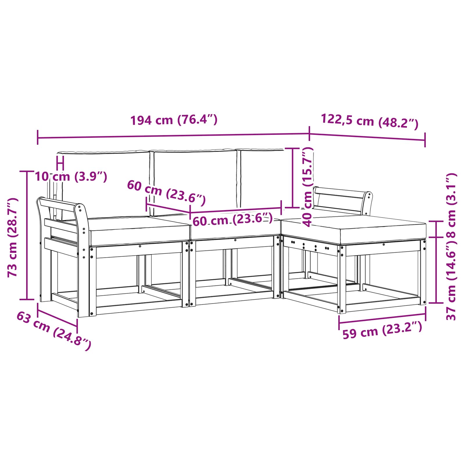 Outdoor-Sofagarnitur 4 stk. Natur und Anthrazit