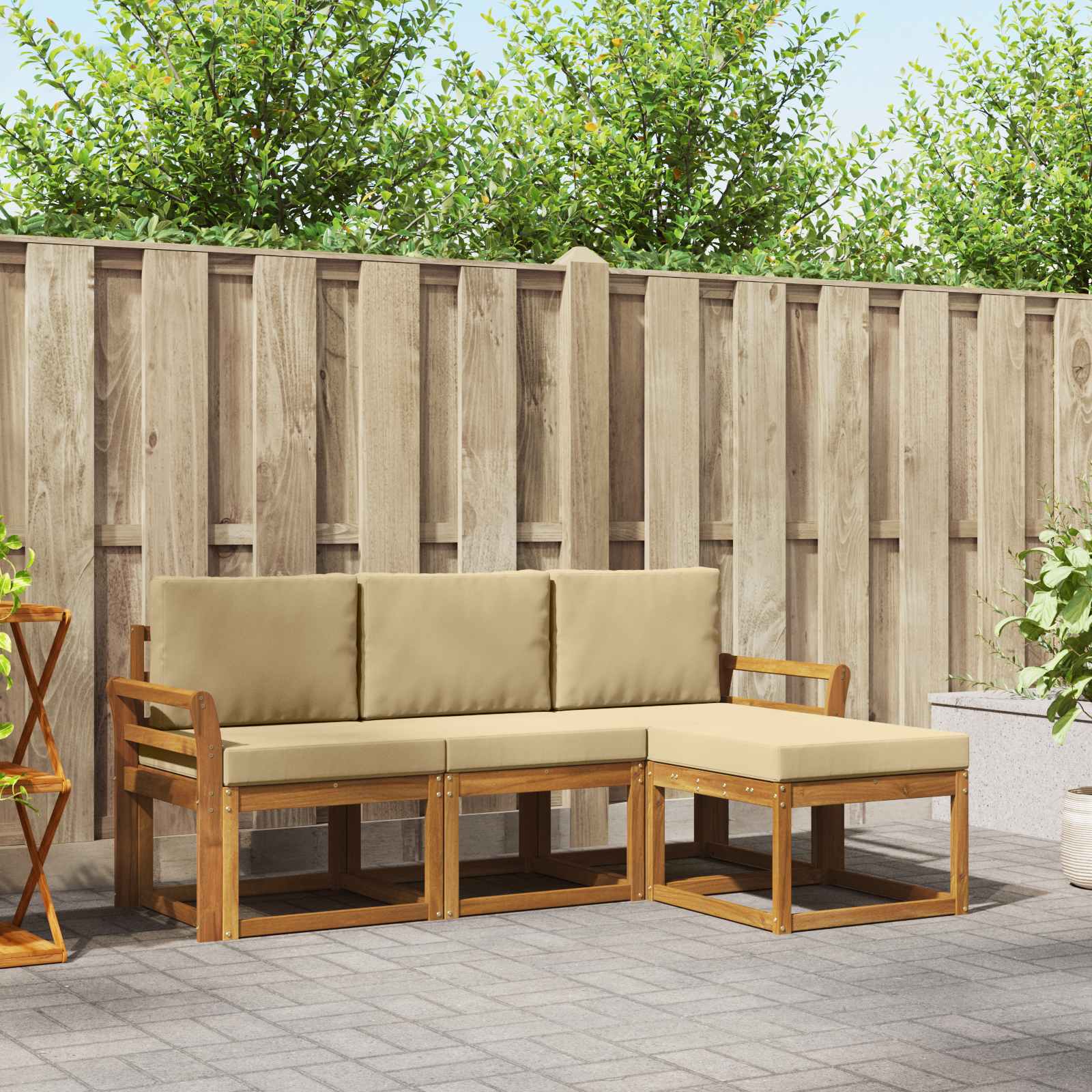 Outdoor-Sofagarnitur mit Kissen 4 pcs Natur und Beige