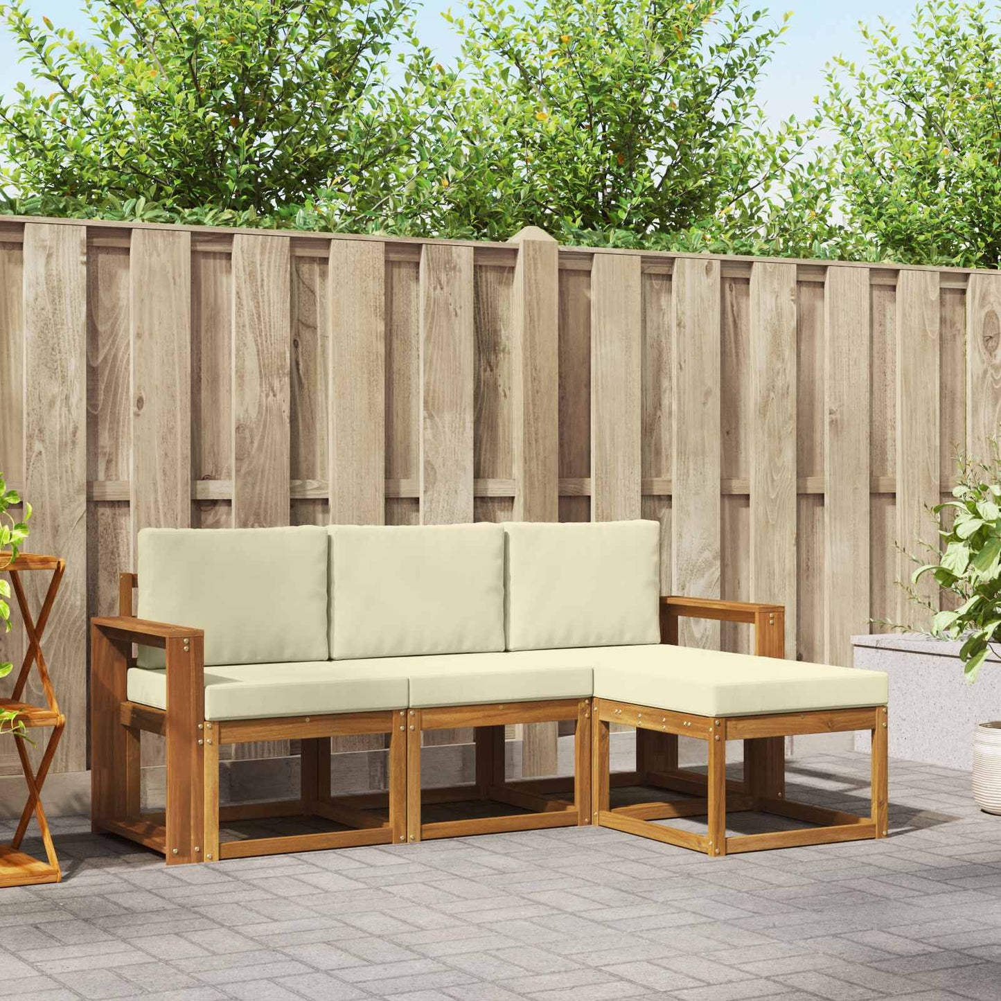 Outdoor-Sofagarnitur 4 stk. Natur und Creme