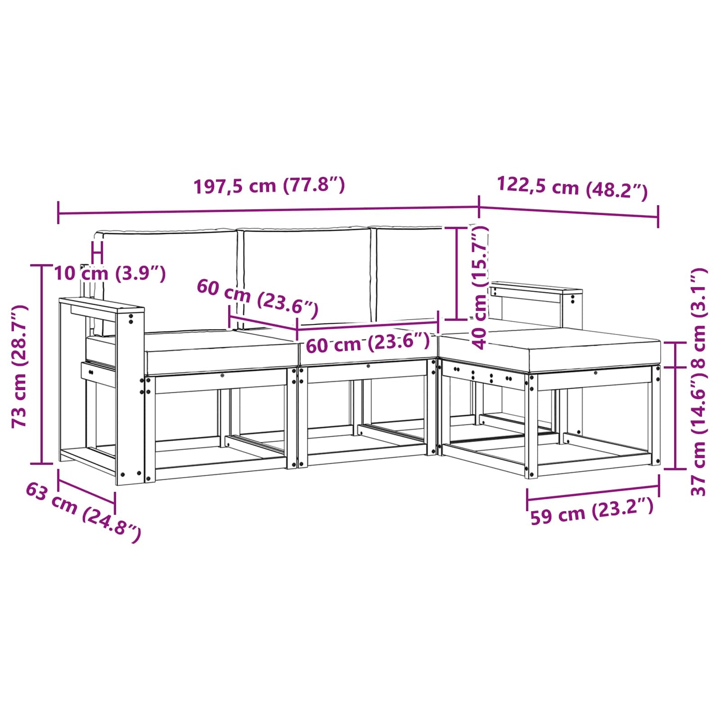 Outdoor-Sofagarnitur 4 stk. Natur und Creme