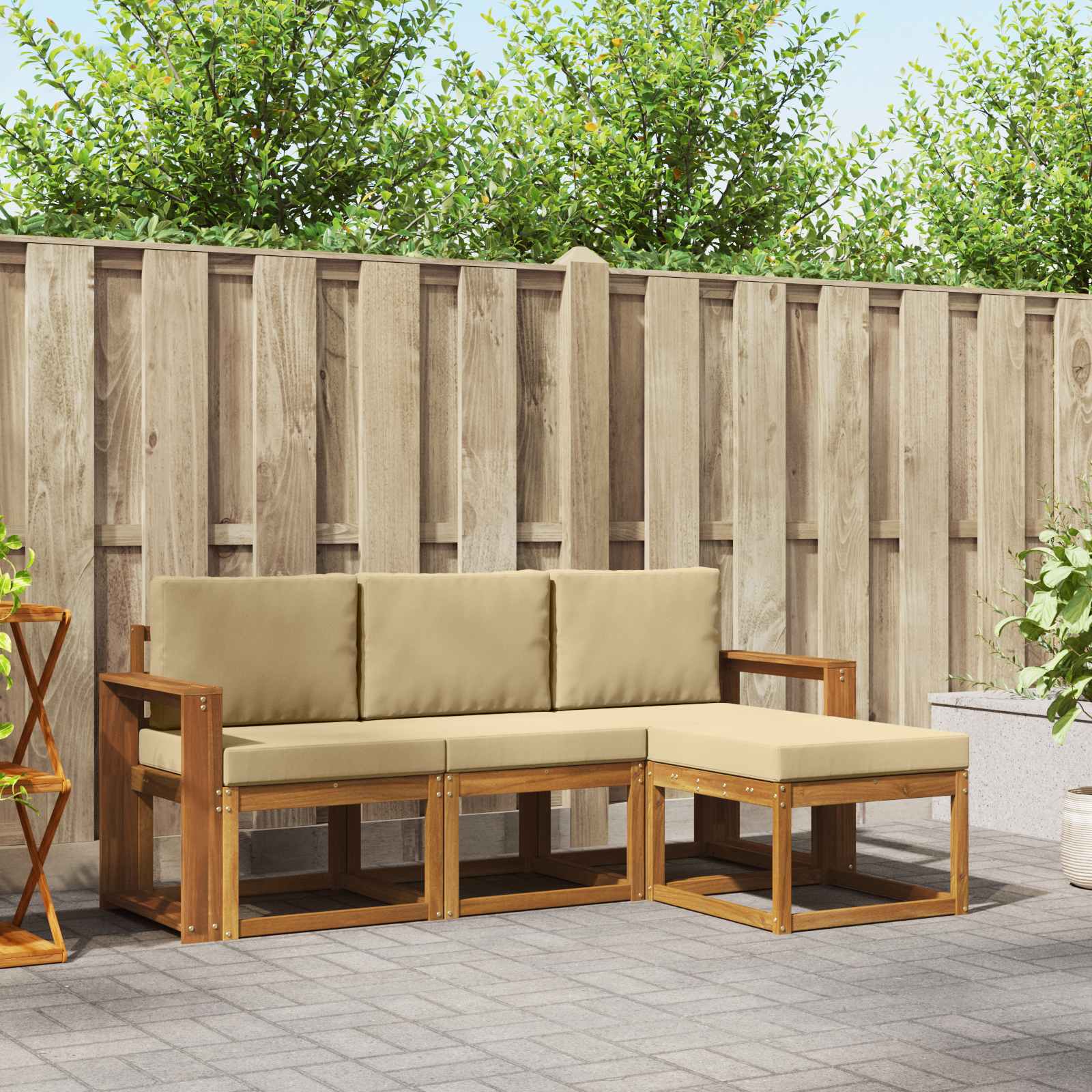 Outdoor-Sofagarnitur mit Kissen 4 pcs Natur und Beige